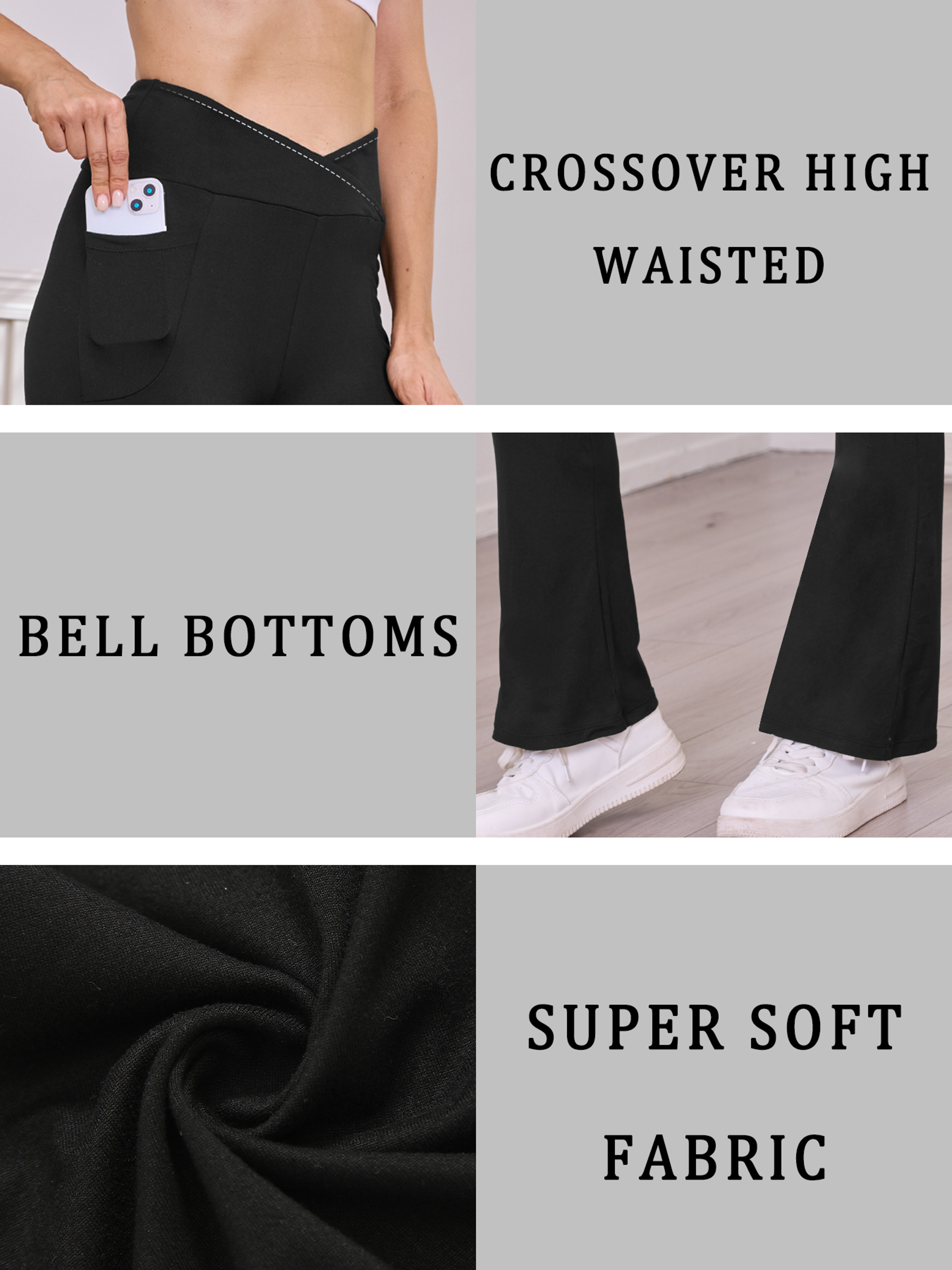 Women's High Waisted Flare Leggings with Crossover Waist and Side Pockets – view 4