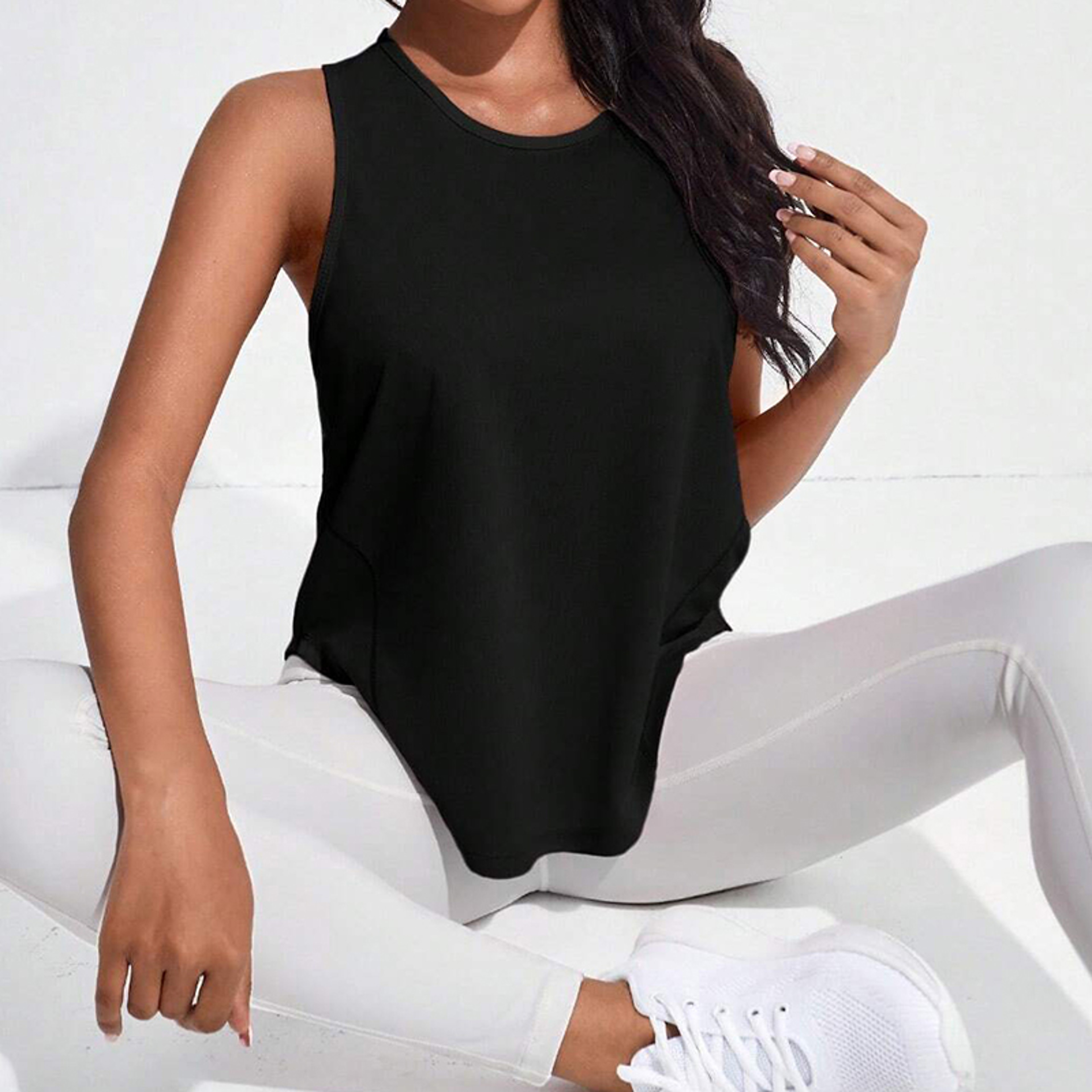 Womens Black QuickDry Sleeveless Workout Tank Top For Gym And Summer Fitness 0