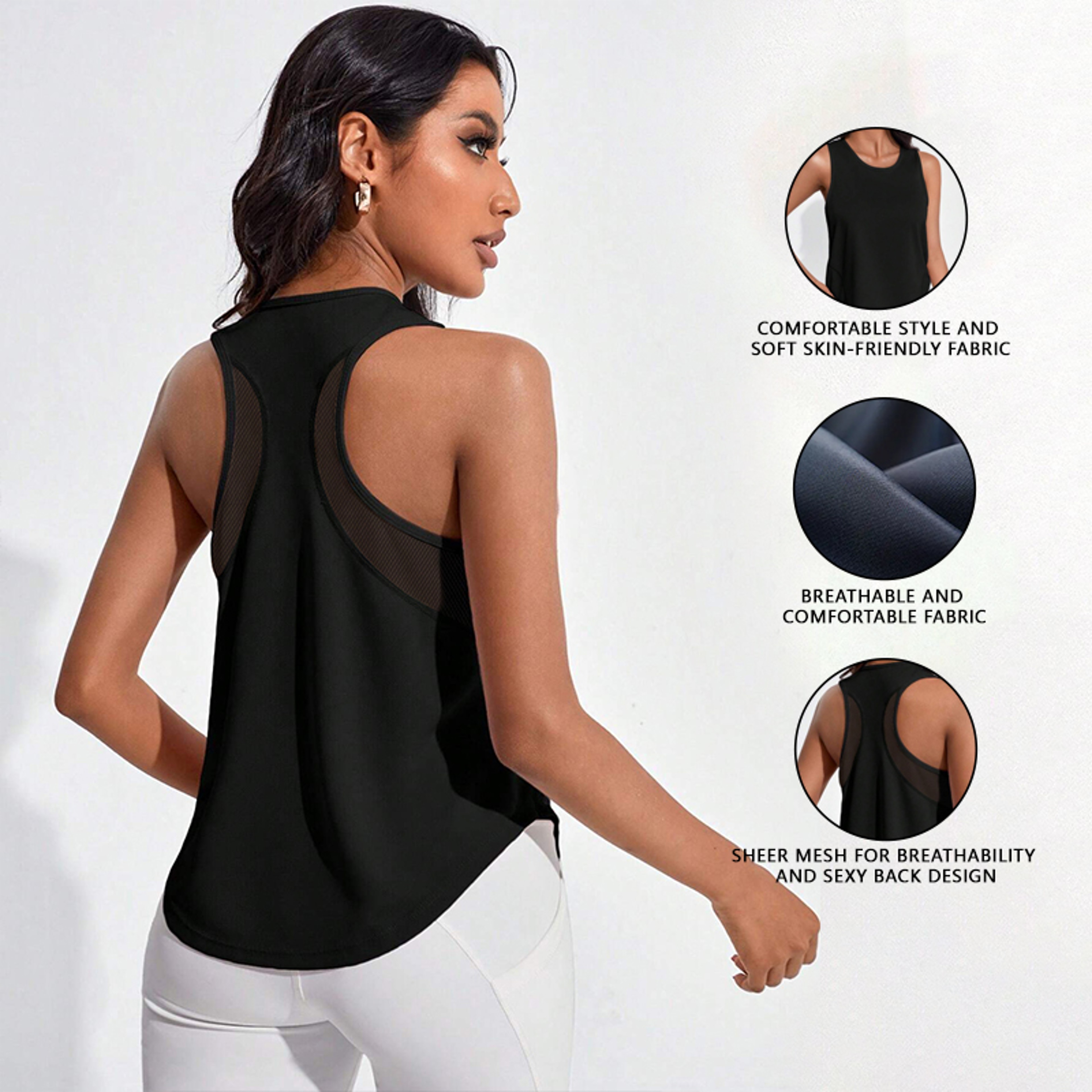 Womens Black QuickDry Sleeveless Workout Tank Top For Gym And Summer Fitness 2