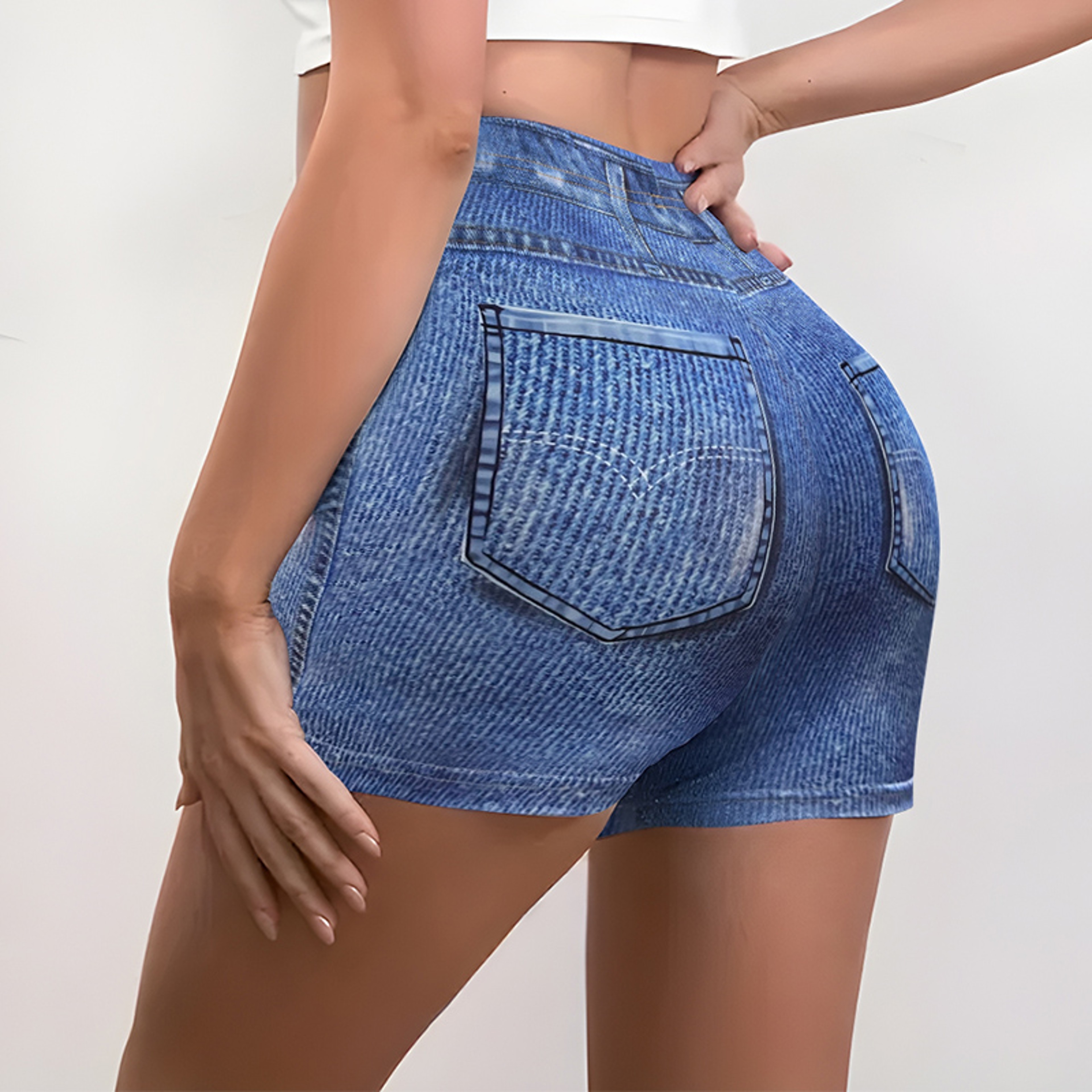 Womens High Waisted Stretch Shorts With NonDenim Print For Casual Summer Wear 5