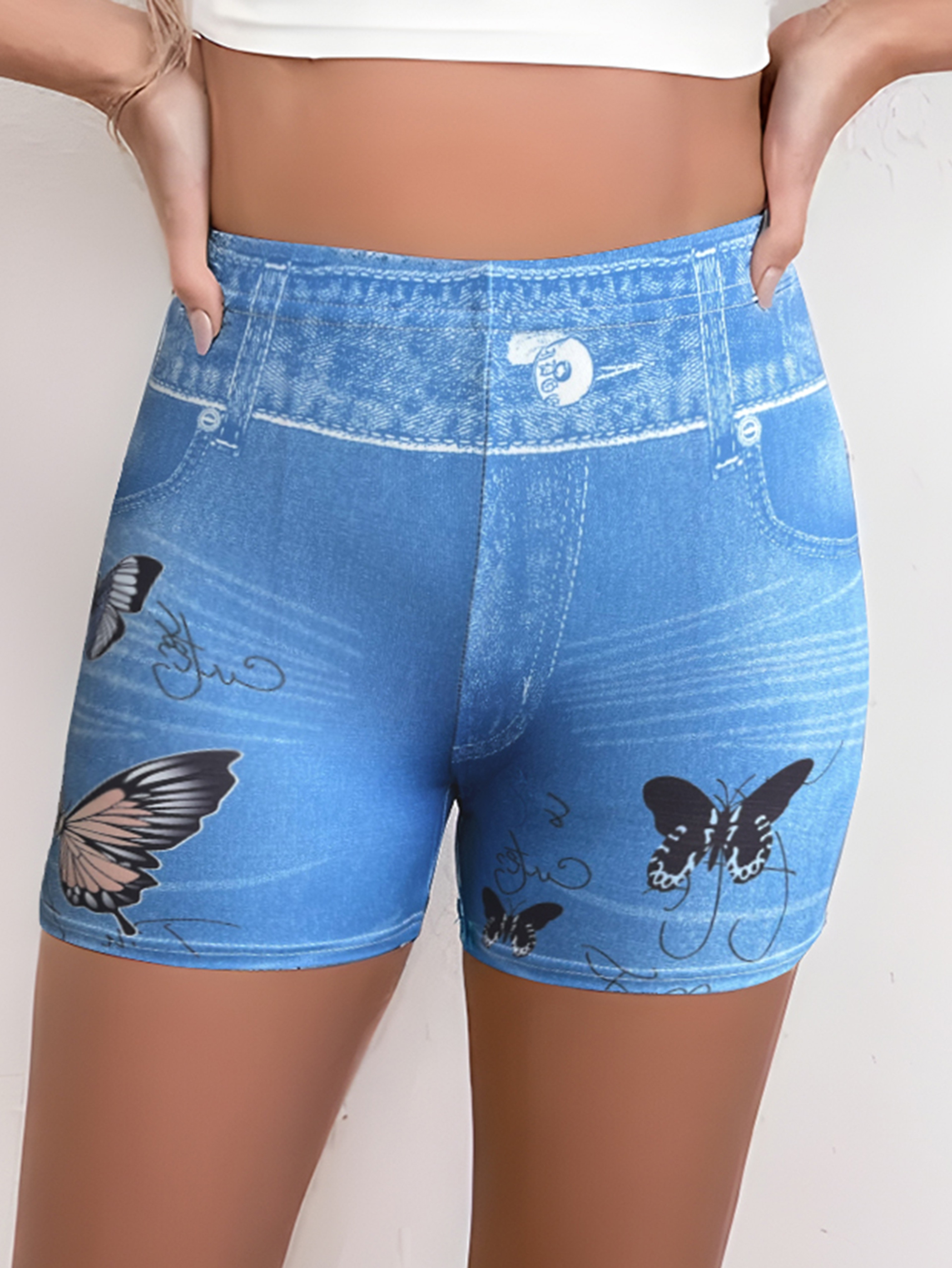 Womens High Waisted Stretch Shorts With NonDenim Print For Casual Summer Wear 10
