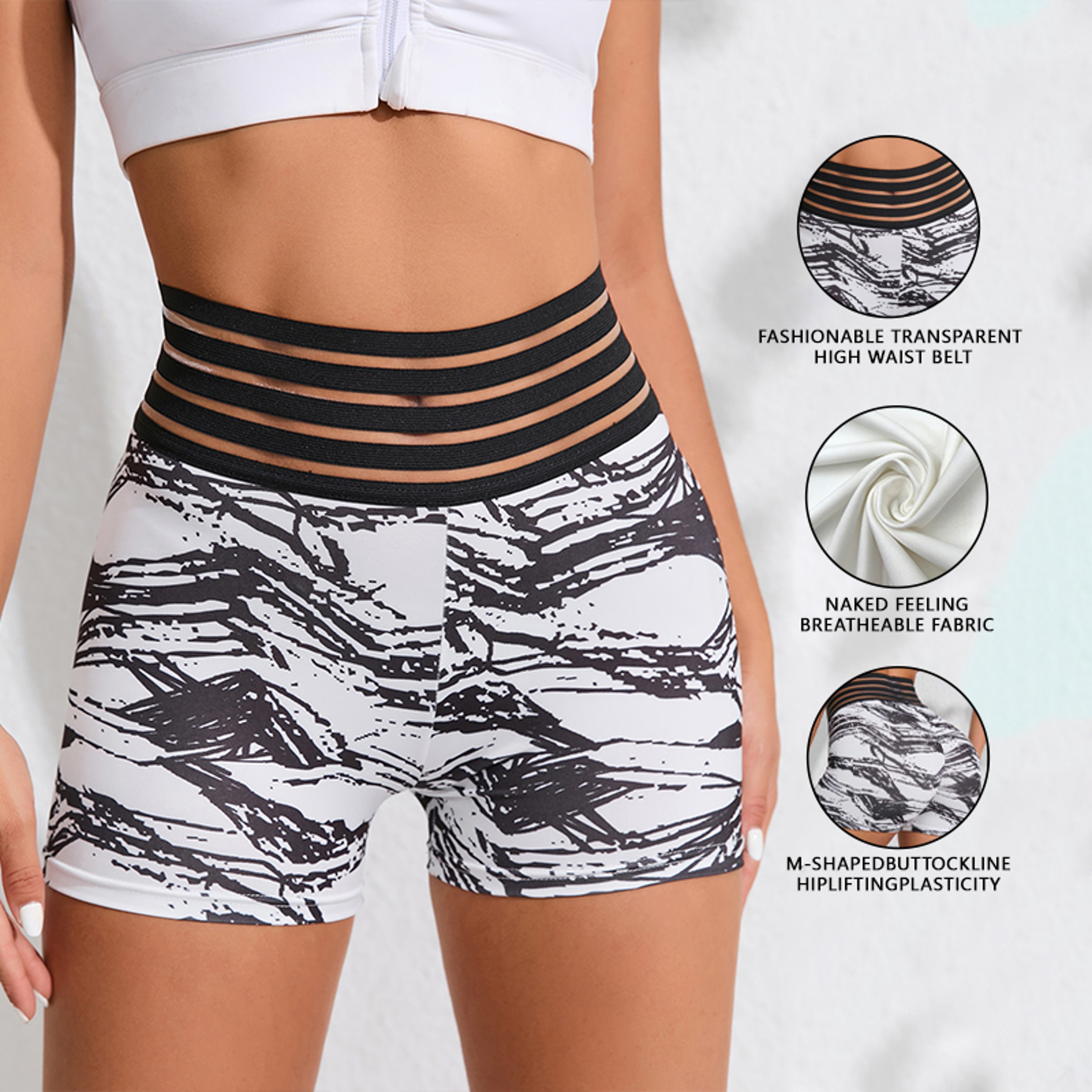 Womens High Waisted Striped Workout Shorts With Butt Lifting Slim Fit 2
