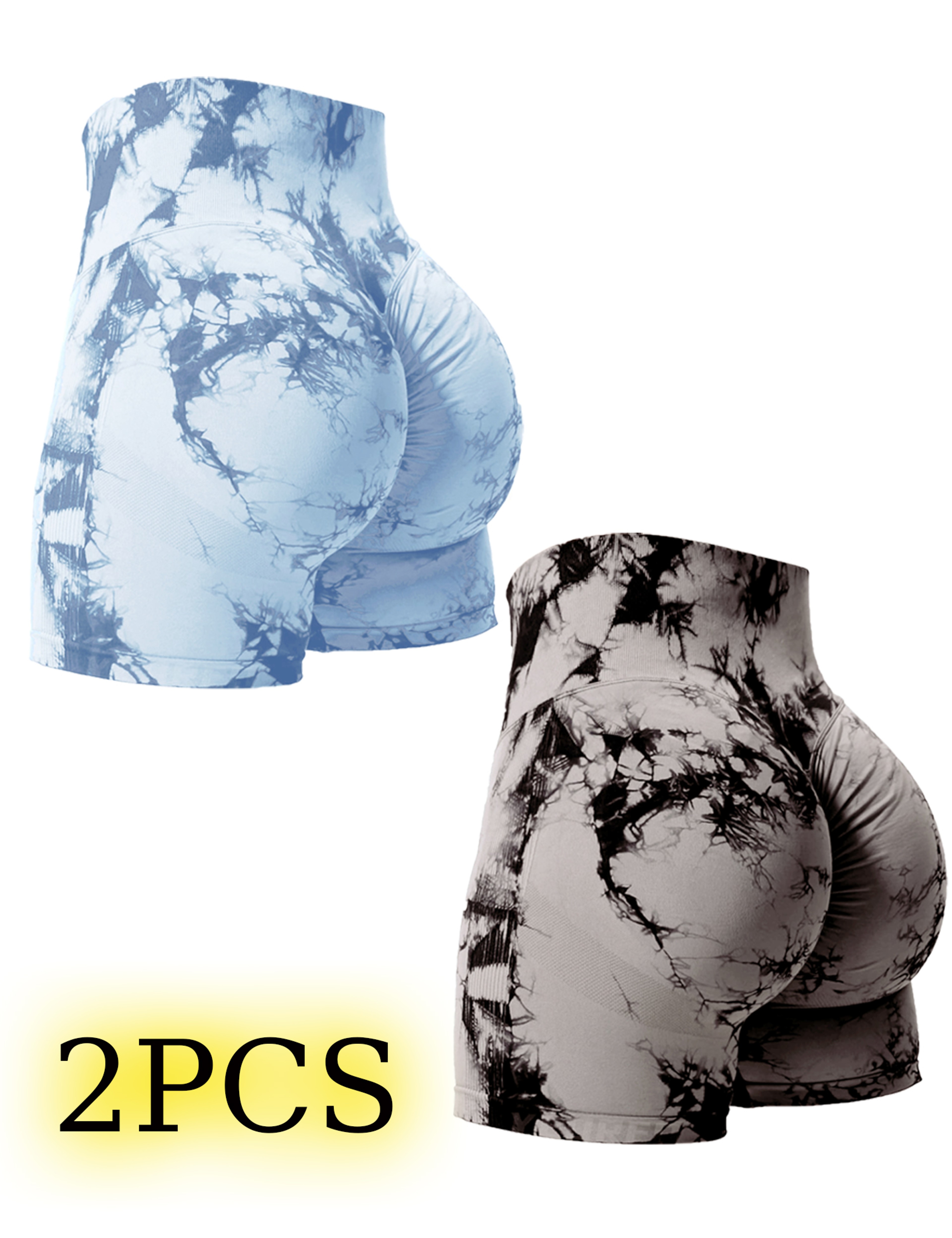 Womens High Waist Tie Dye Seamless Workout Shorts  2 Pack 1