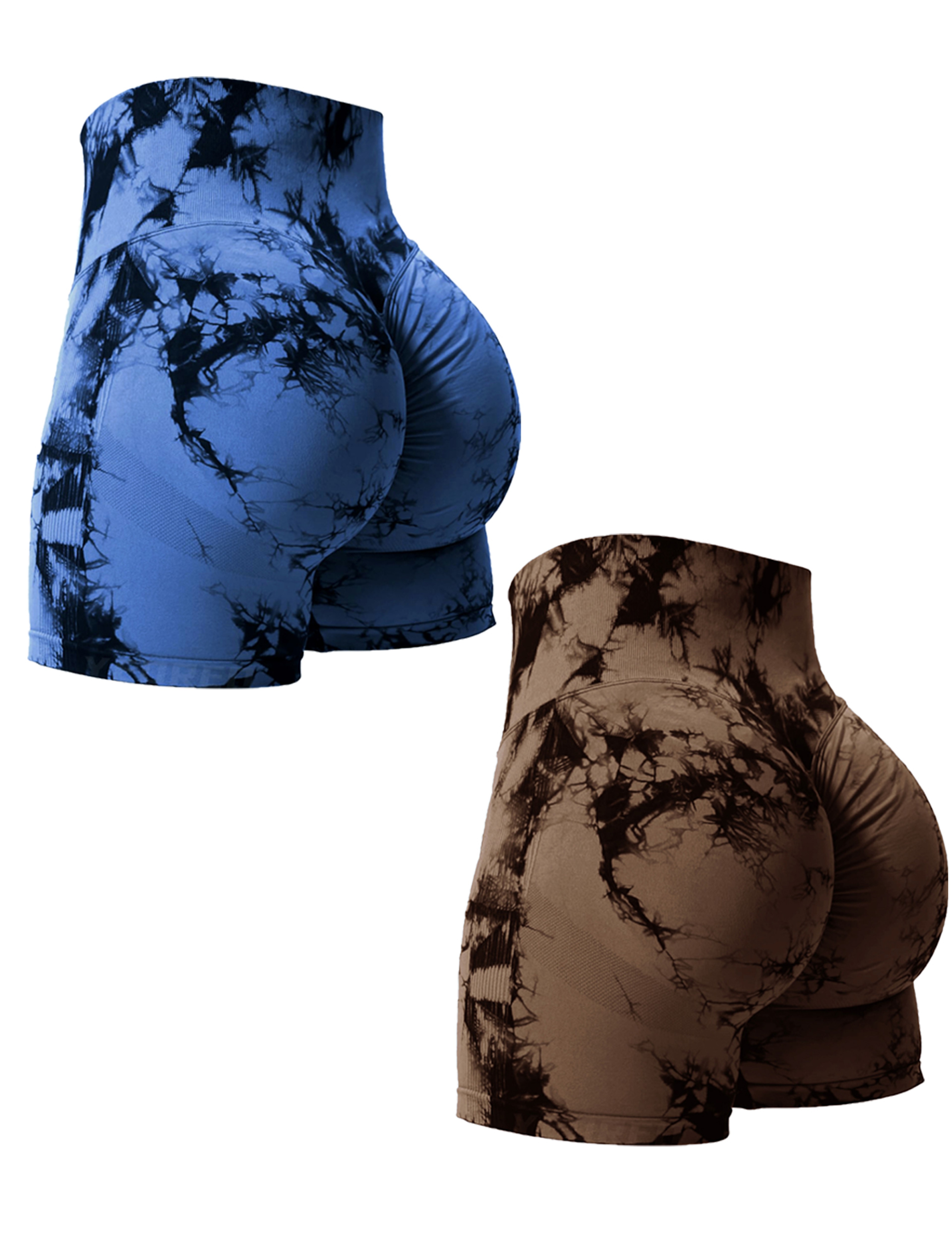 Womens High Waist Tie Dye Seamless Workout Shorts  2 Pack 14