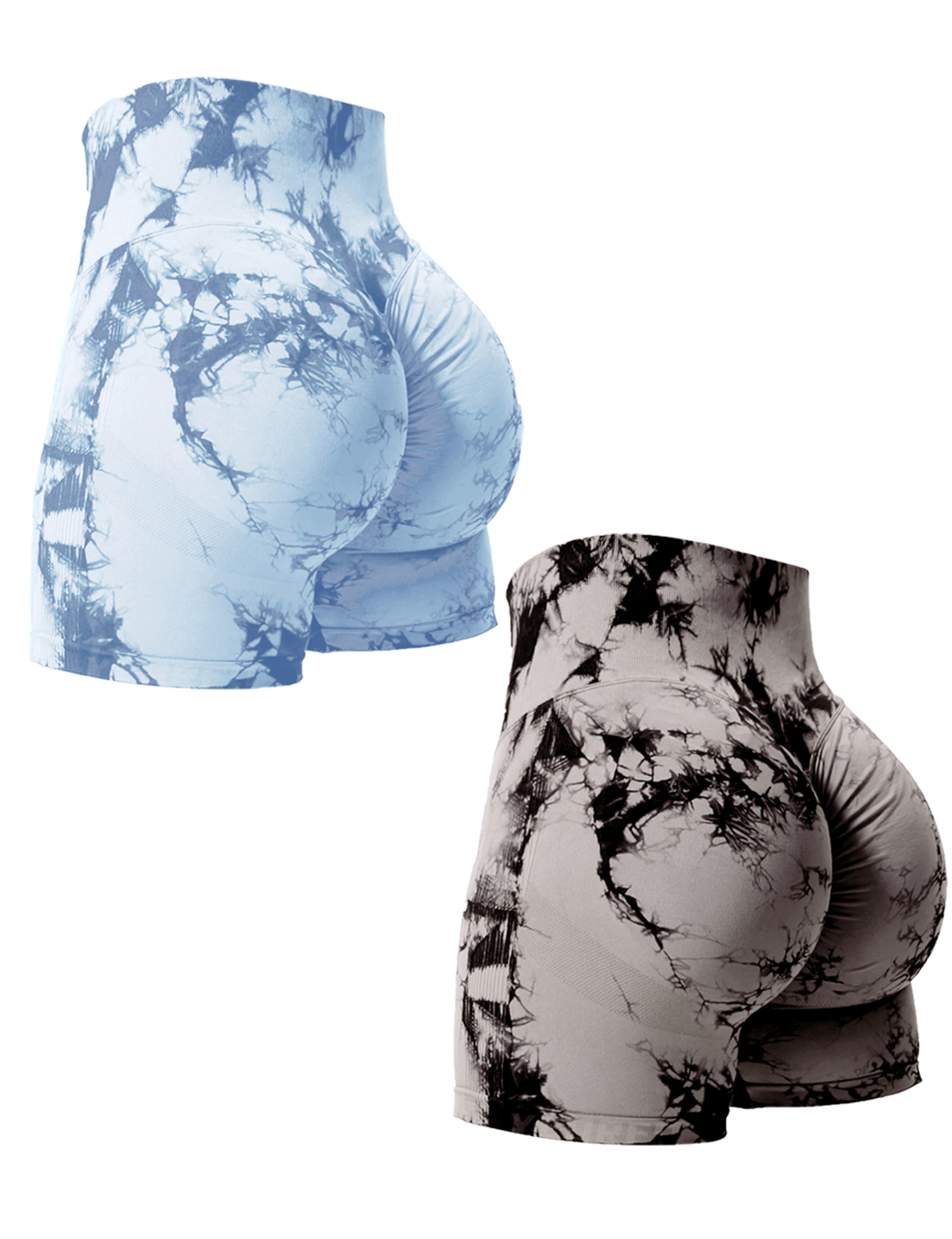 Womens High Waist Tie Dye Seamless Workout Shorts  2 Pack 16