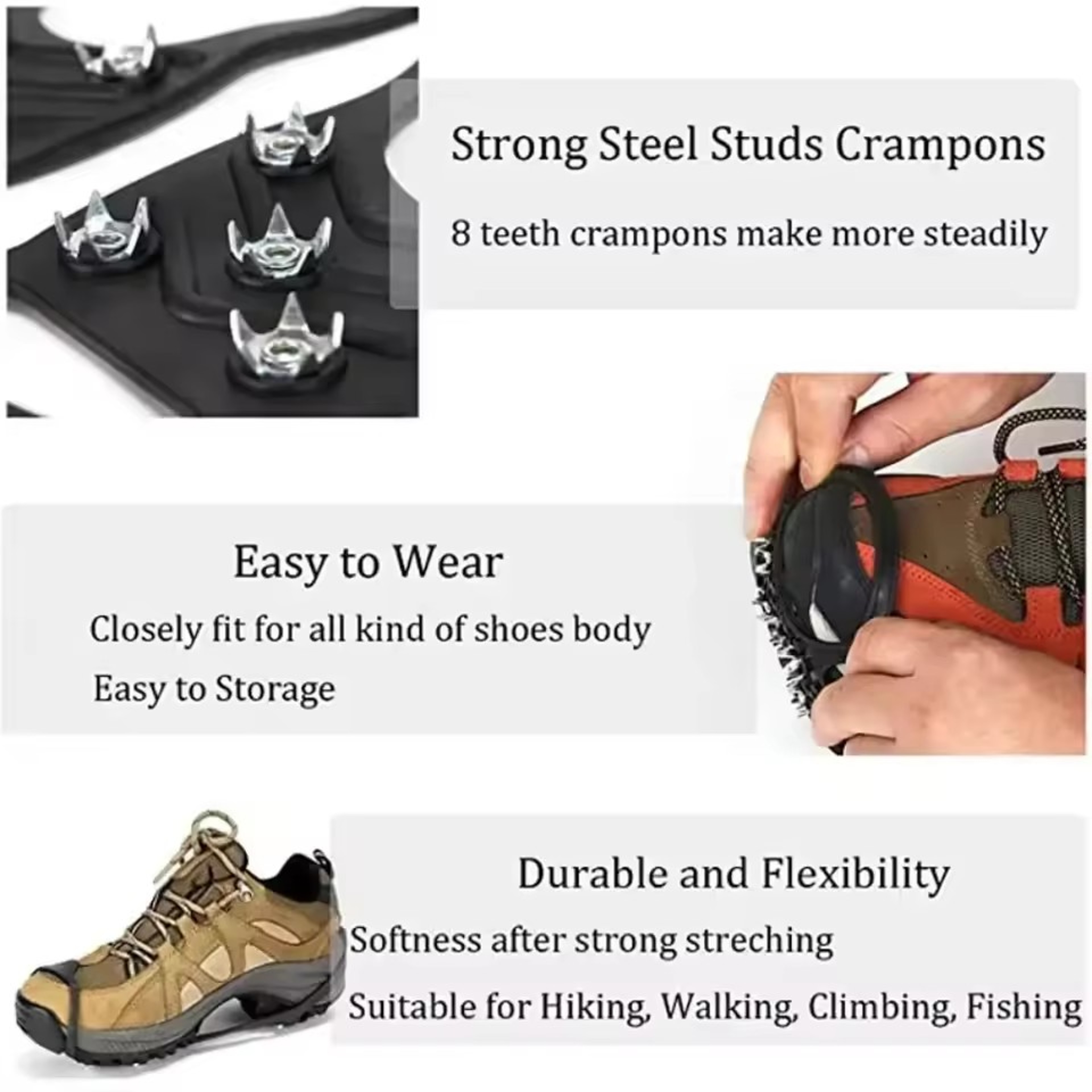 8Tooth Ice Grippers For Shoes  Rubber AntiSlip Winter Traction Covers 4
