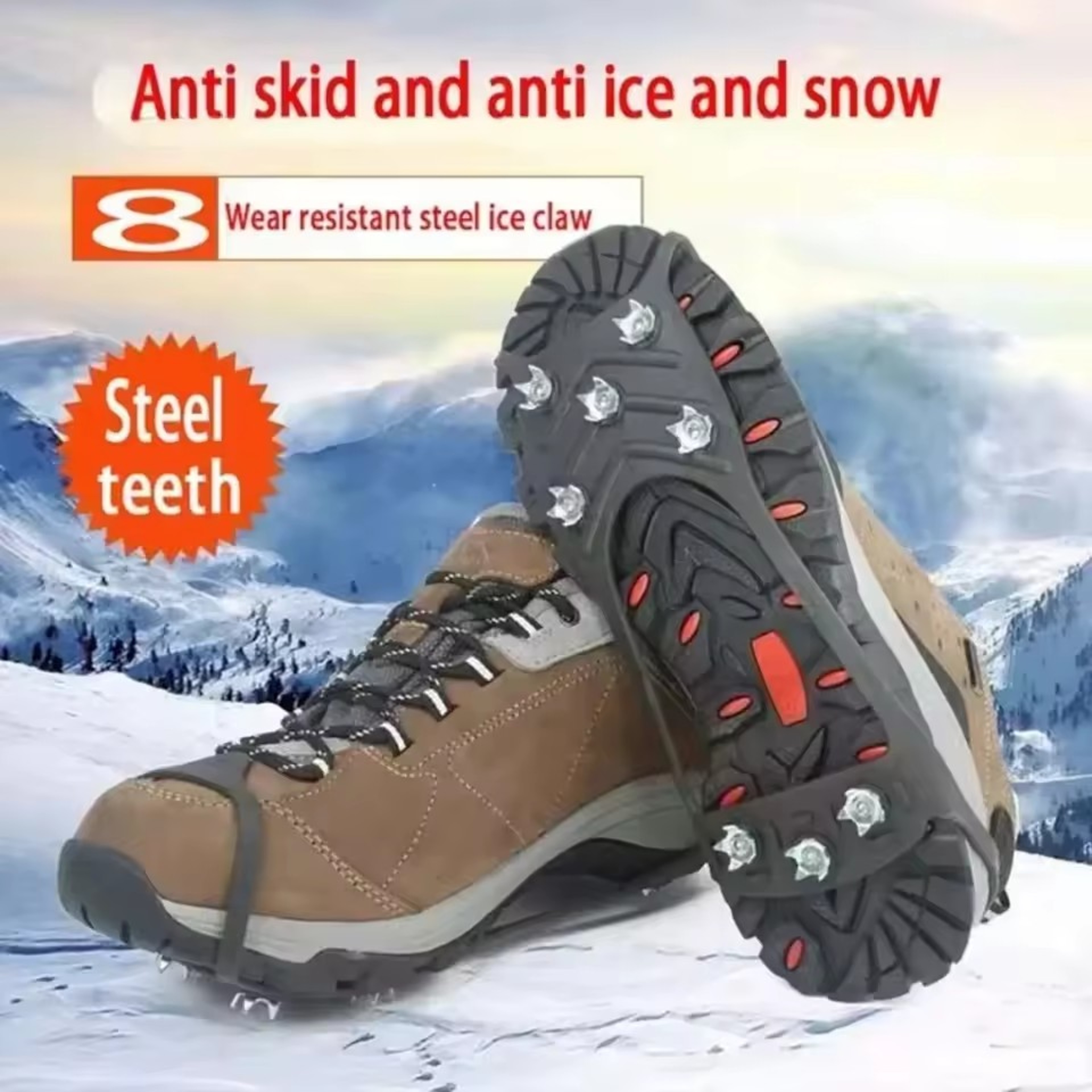 8Tooth Ice Grippers For Shoes  Rubber AntiSlip Winter Traction Covers 2