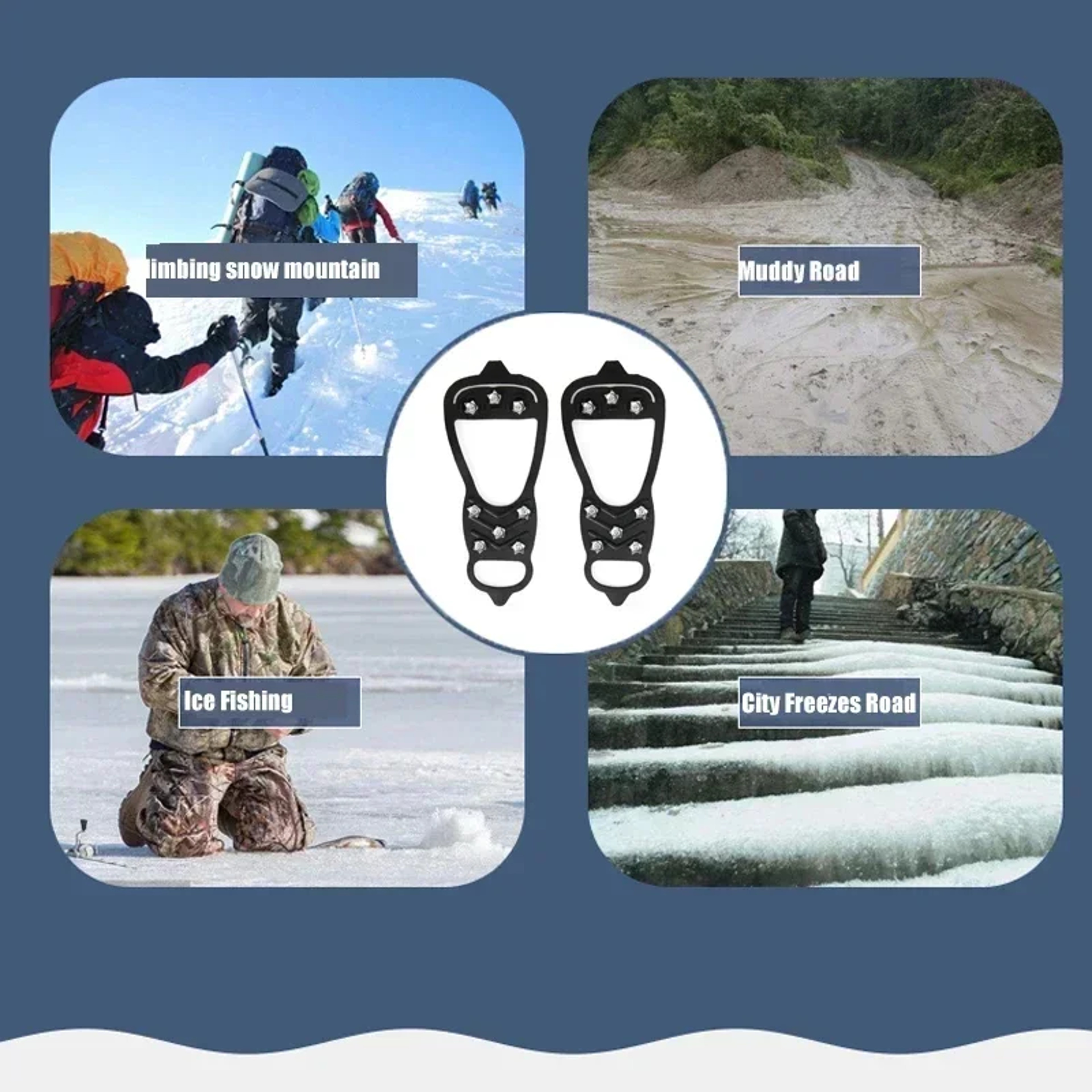 8Tooth Ice Grippers For Shoes  Rubber AntiSlip Winter Traction Covers 5