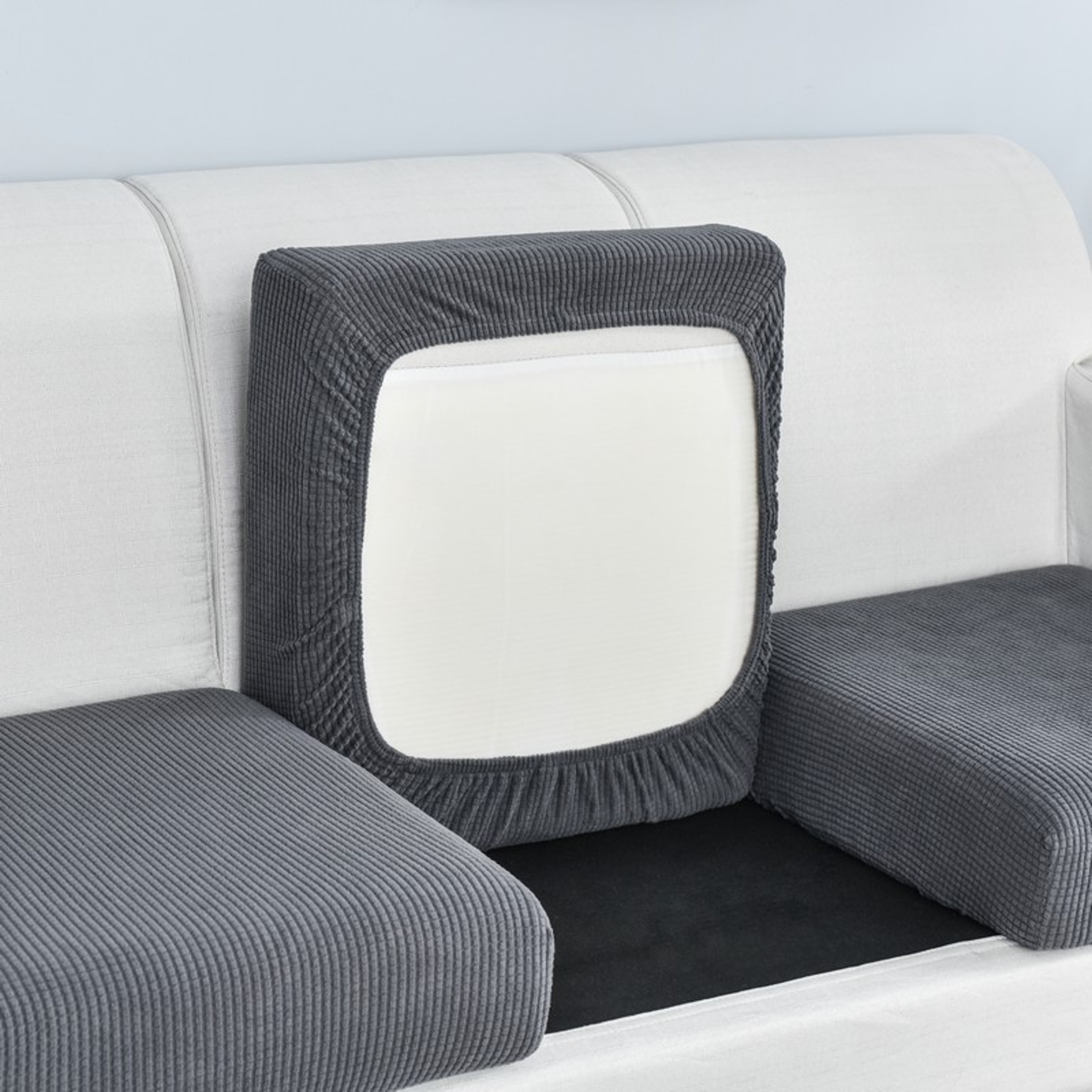 Polar Fleece Sofa Cushion Cover With Elastic AntiSlip Design 19