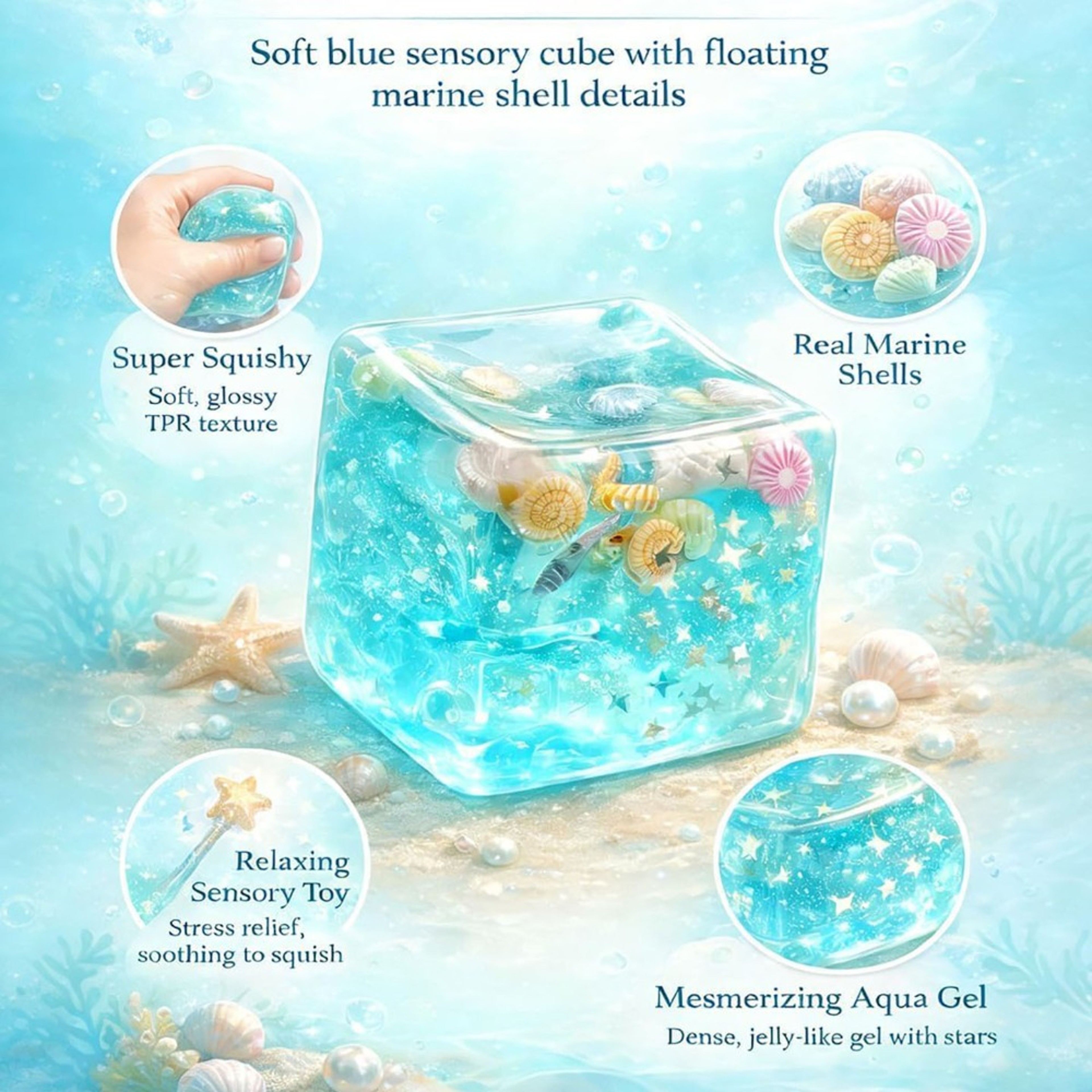 Squishy Ocean Ice Cube Fidget Toy For Stress Relief And Sensory Play 5