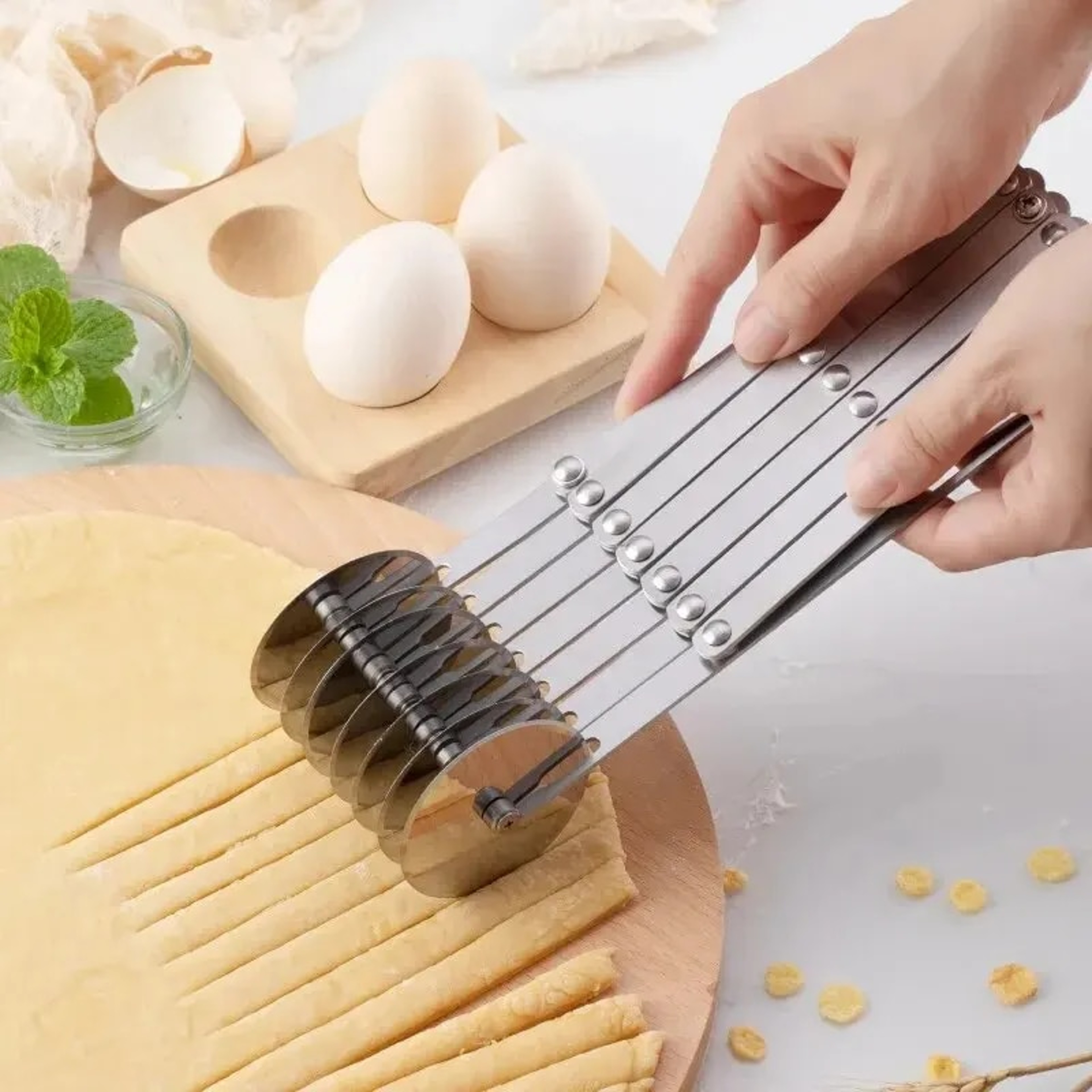 Stainless Steel Baking Pan Tool for Pizza, Pastry, Dough: Cutter, Divider, Knife, Roller Blade & Peeler – view 2