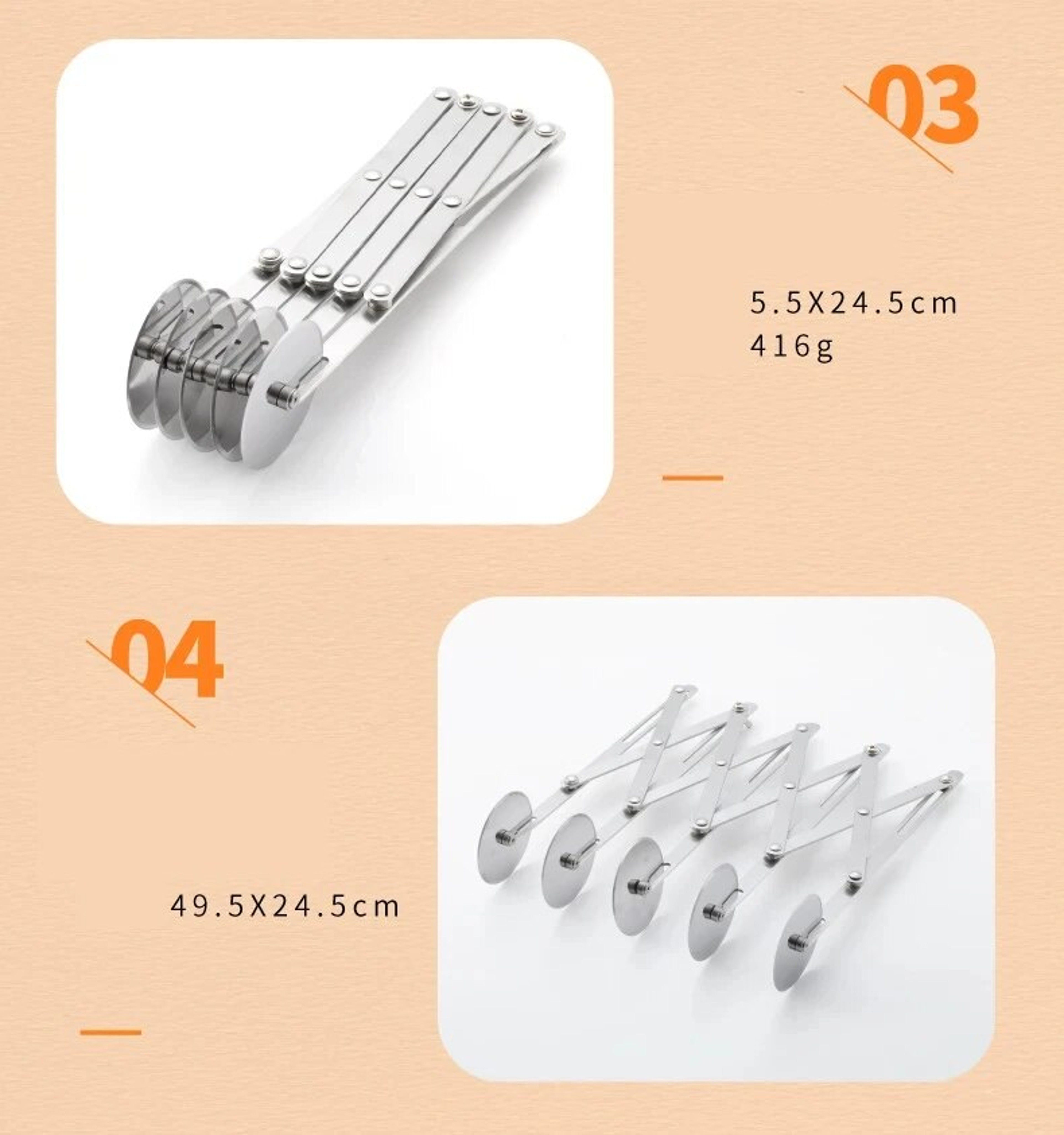 Stainless Steel Baking Pan Tool for Pizza, Pastry, Dough: Cutter, Divider, Knife, Roller Blade & Peeler – view 6