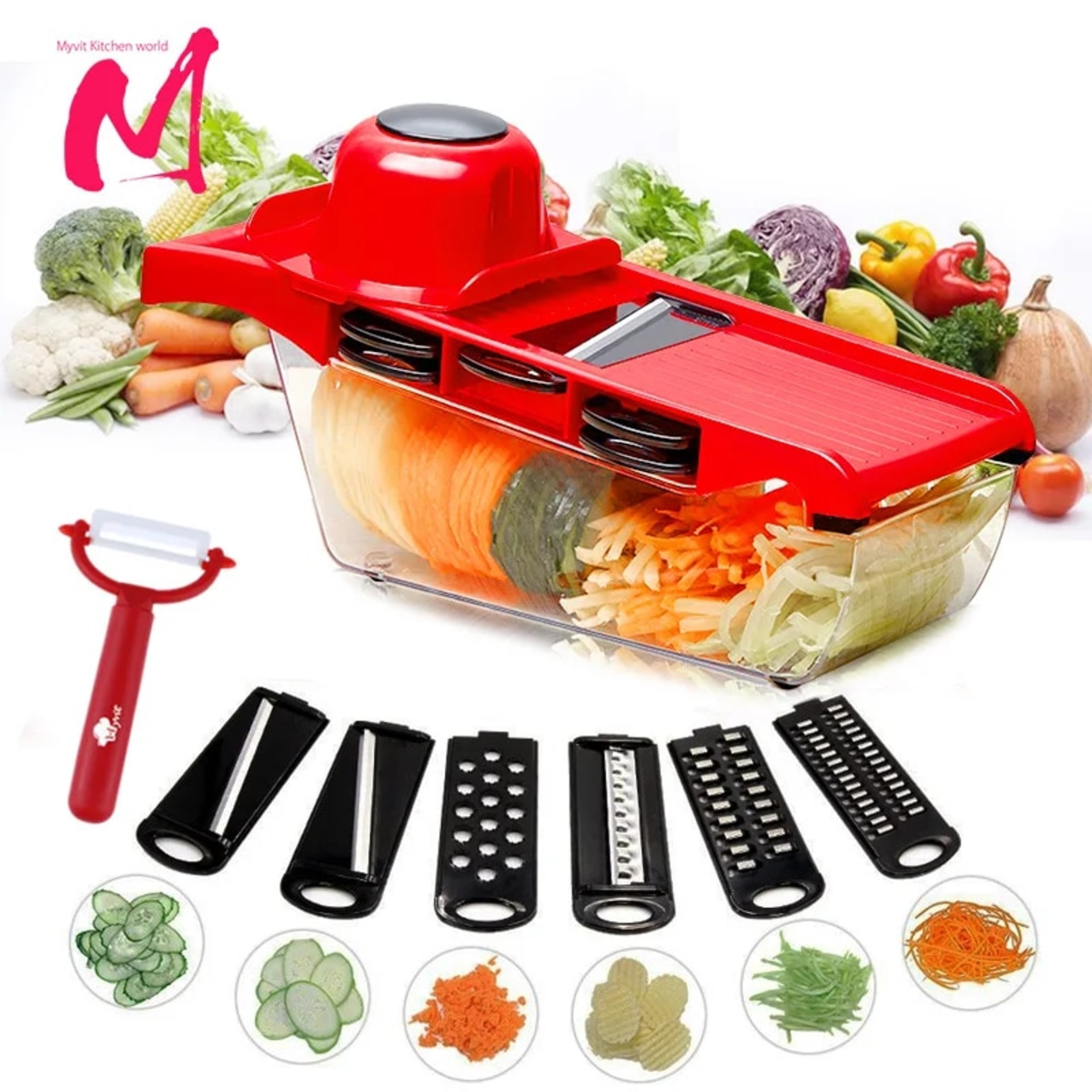 Myvit Vegetable Cutter: Steel Blade Slicer, Potato Peeler, Cheese Grater & More - Kitchen Accessories – view 4