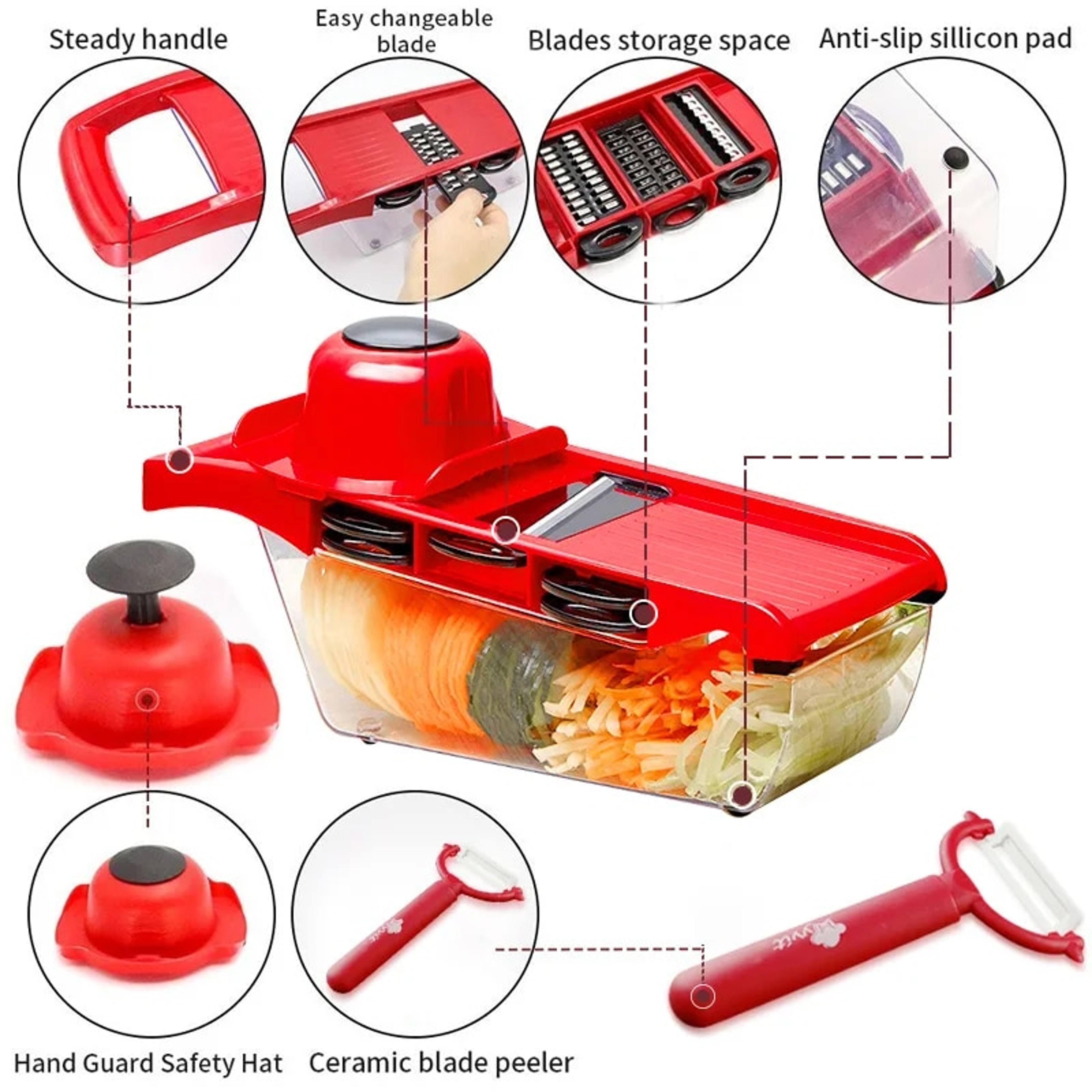 Myvit Vegetable Cutter: Steel Blade Slicer, Potato Peeler, Cheese Grater & More - Kitchen Accessories – view 9