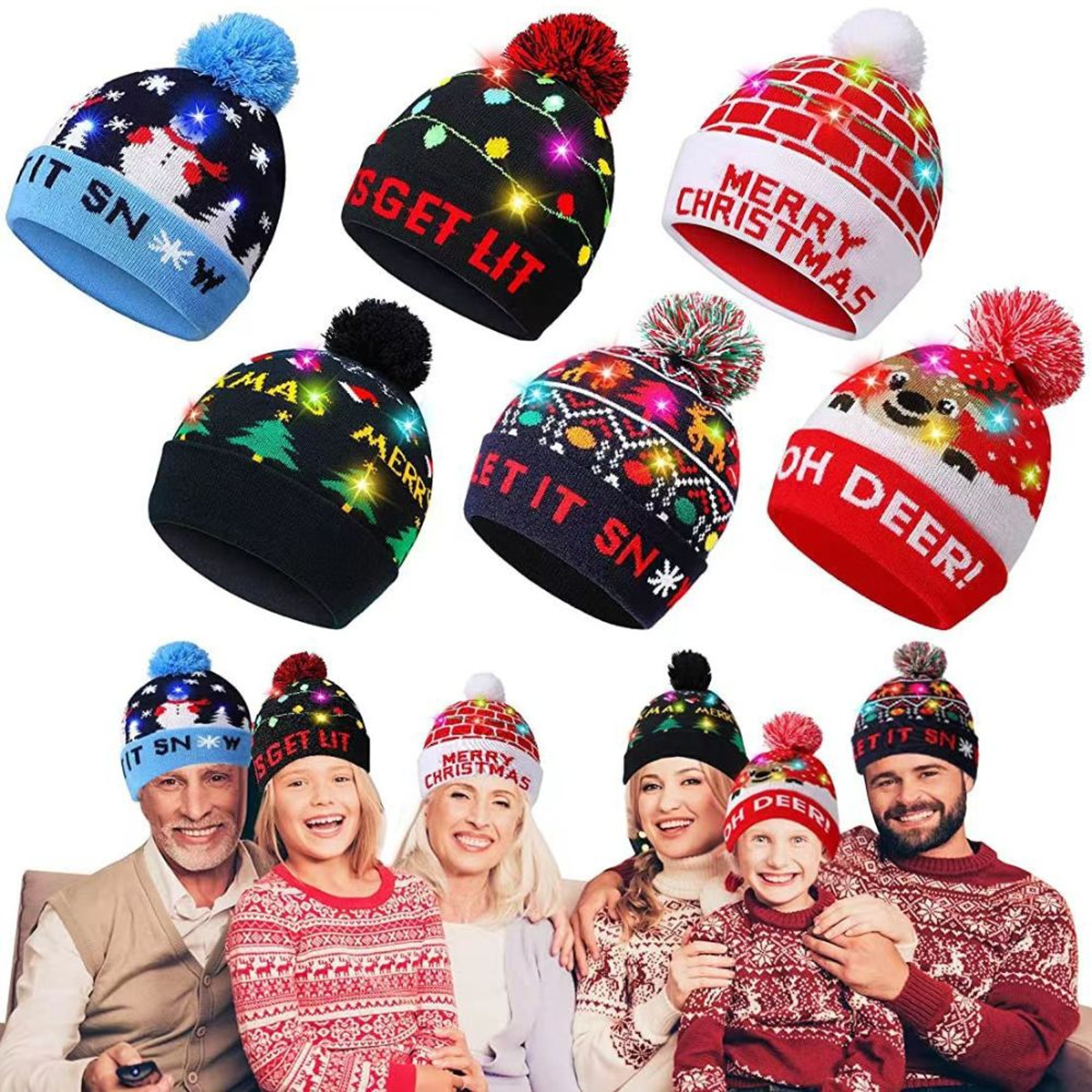 New Year LED Christmas Hat Sweater Knitted Beanie Xmas Light Up Gift for Kids Decorations – view 1