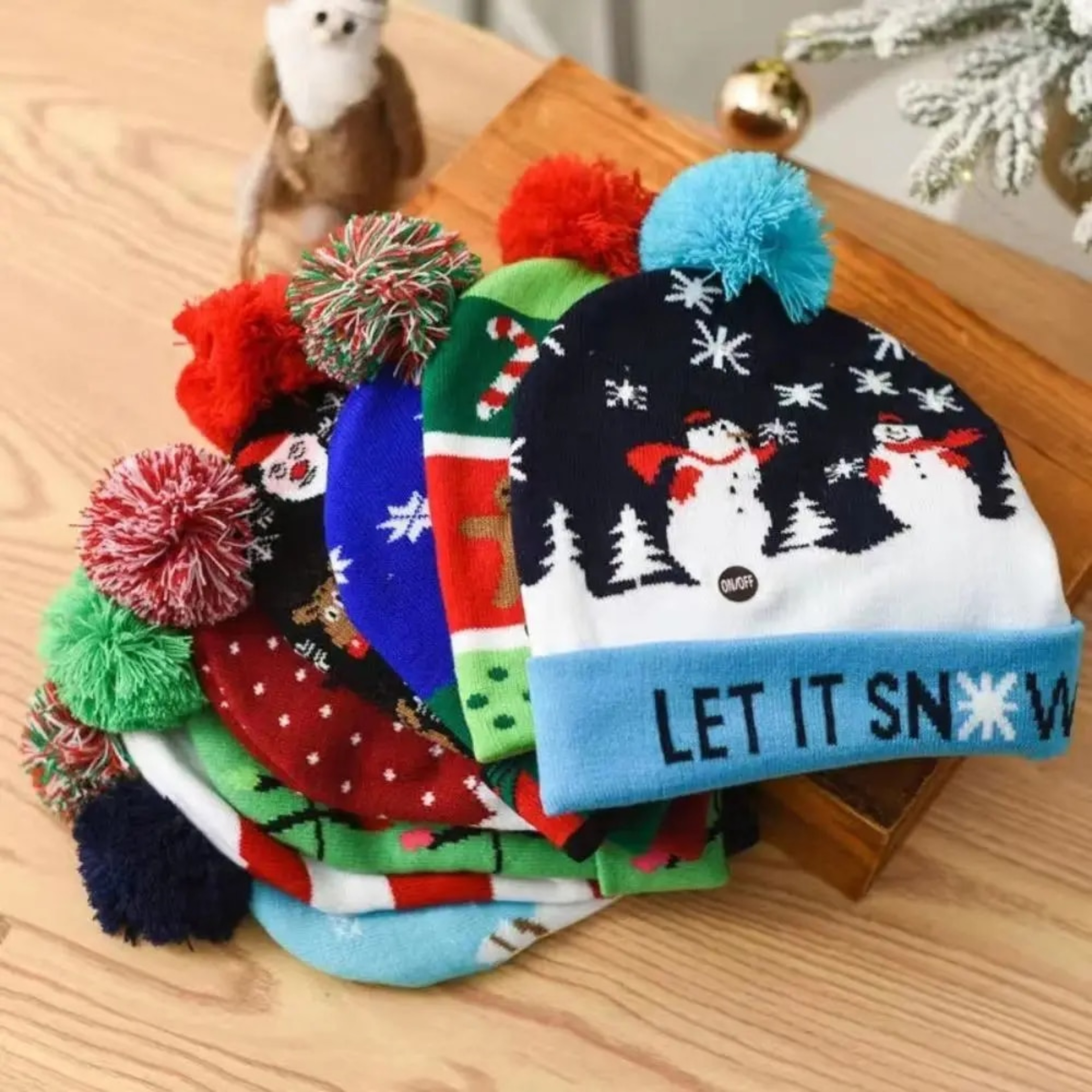 New Year LED Christmas Hat Sweater Knitted Beanie Xmas Light Up Gift for Kids Decorations – view 5