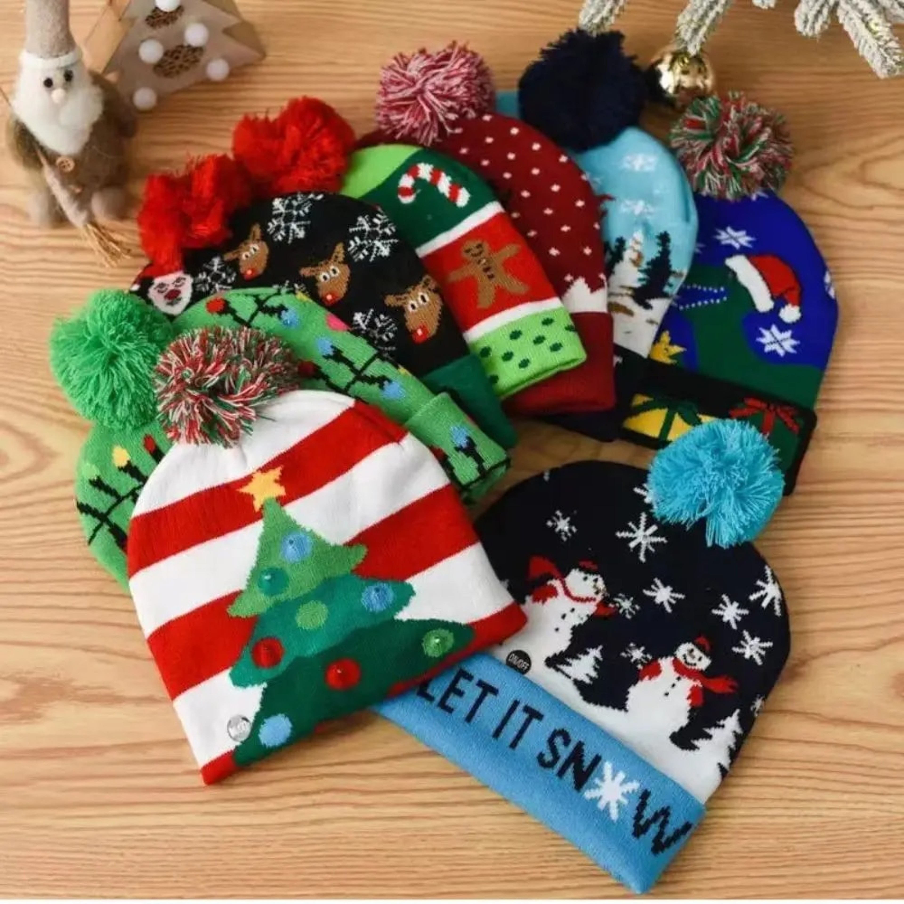 New Year LED Christmas Hat Sweater Knitted Beanie Xmas Light Up Gift for Kids Decorations – view 6