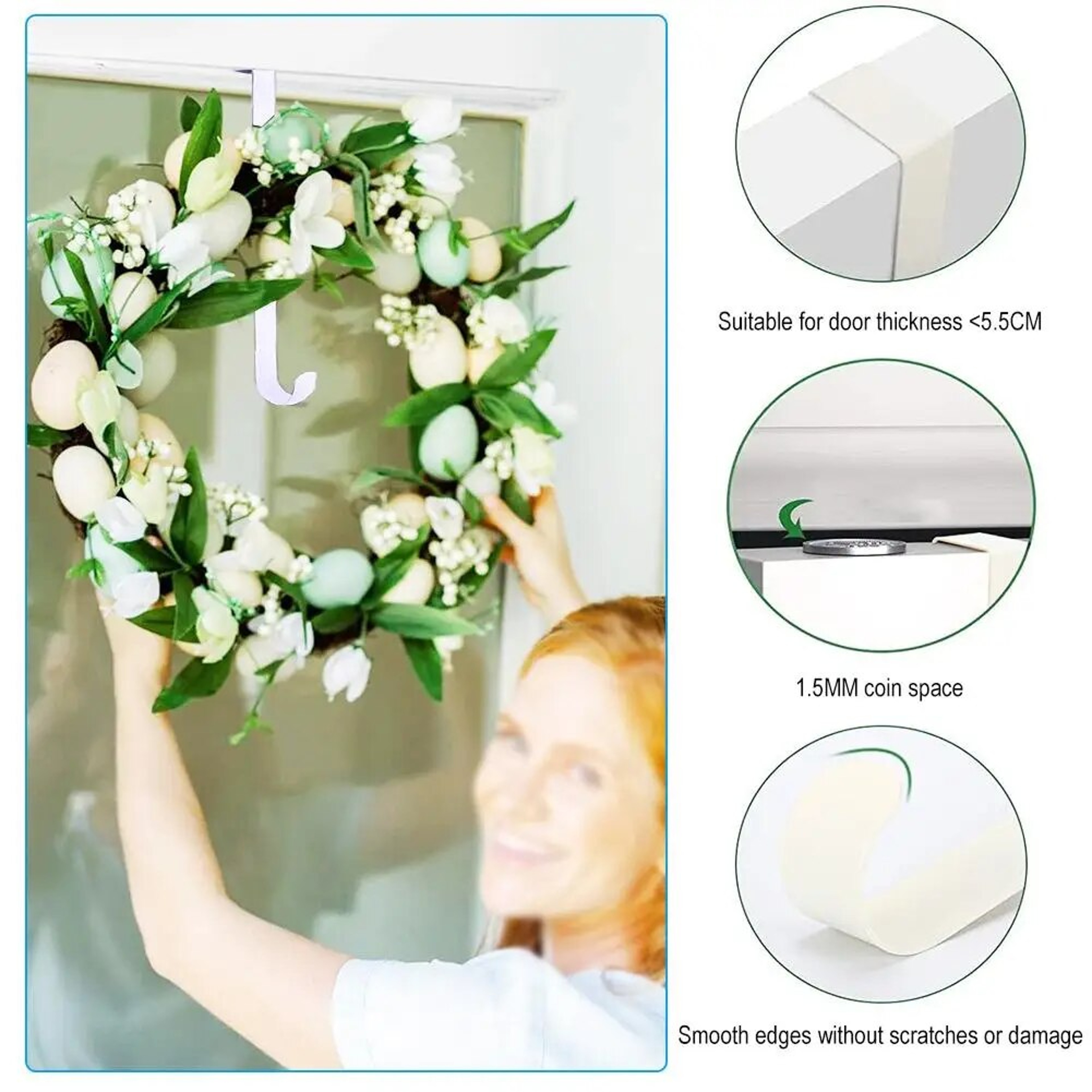 Wreath Hanger: Space-Saving Carbon Steel Hook for Door Clamps - Holiday Decor Holder, Thin Metal Hook for Garland – view 3