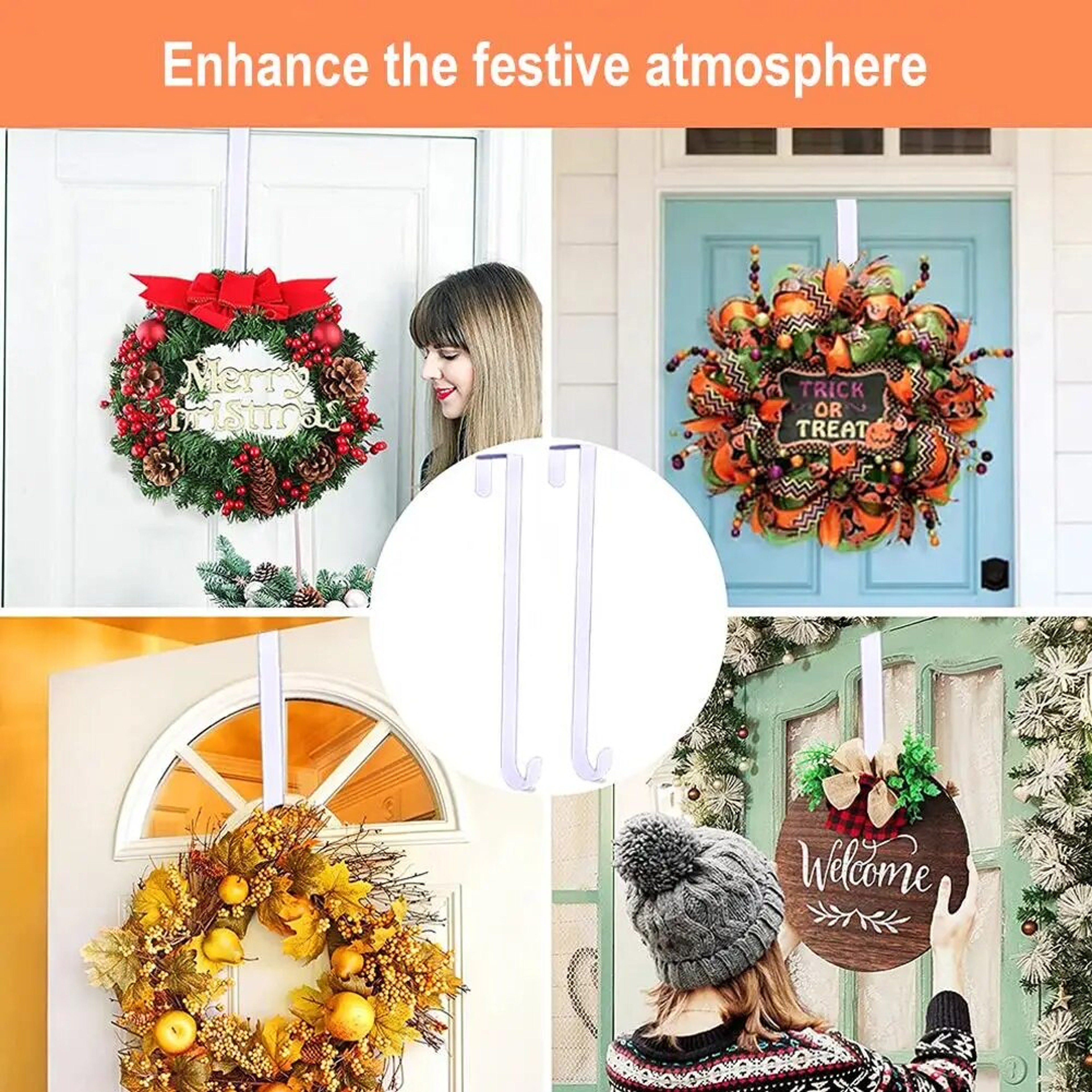 Wreath Hanger: Space-Saving Carbon Steel Hook for Door Clamps - Holiday Decor Holder, Thin Metal Hook for Garland – view 4