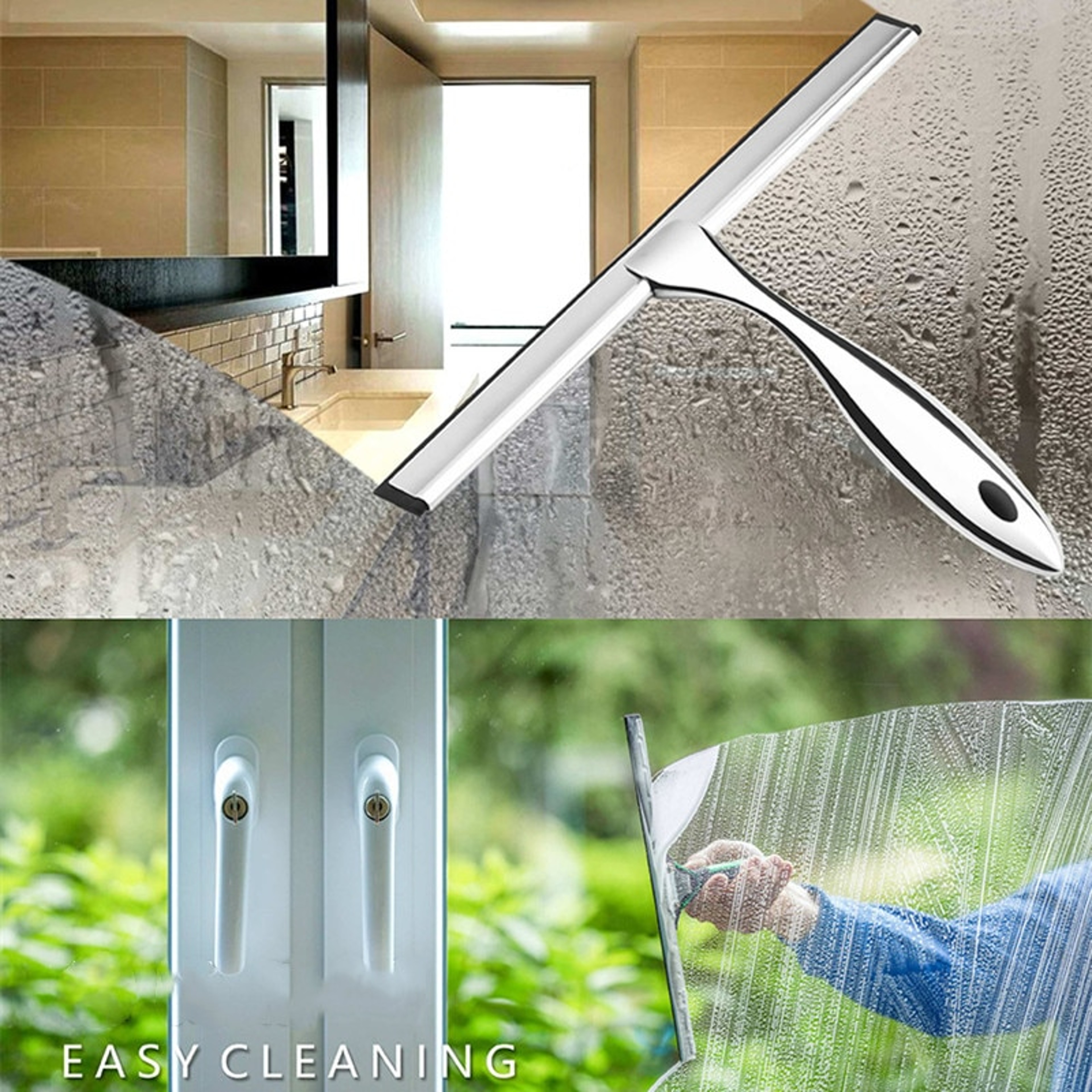 Stainless Steel Shower Squeegee with Hooks: Bathroom Glass Cleaning Tool – view 6