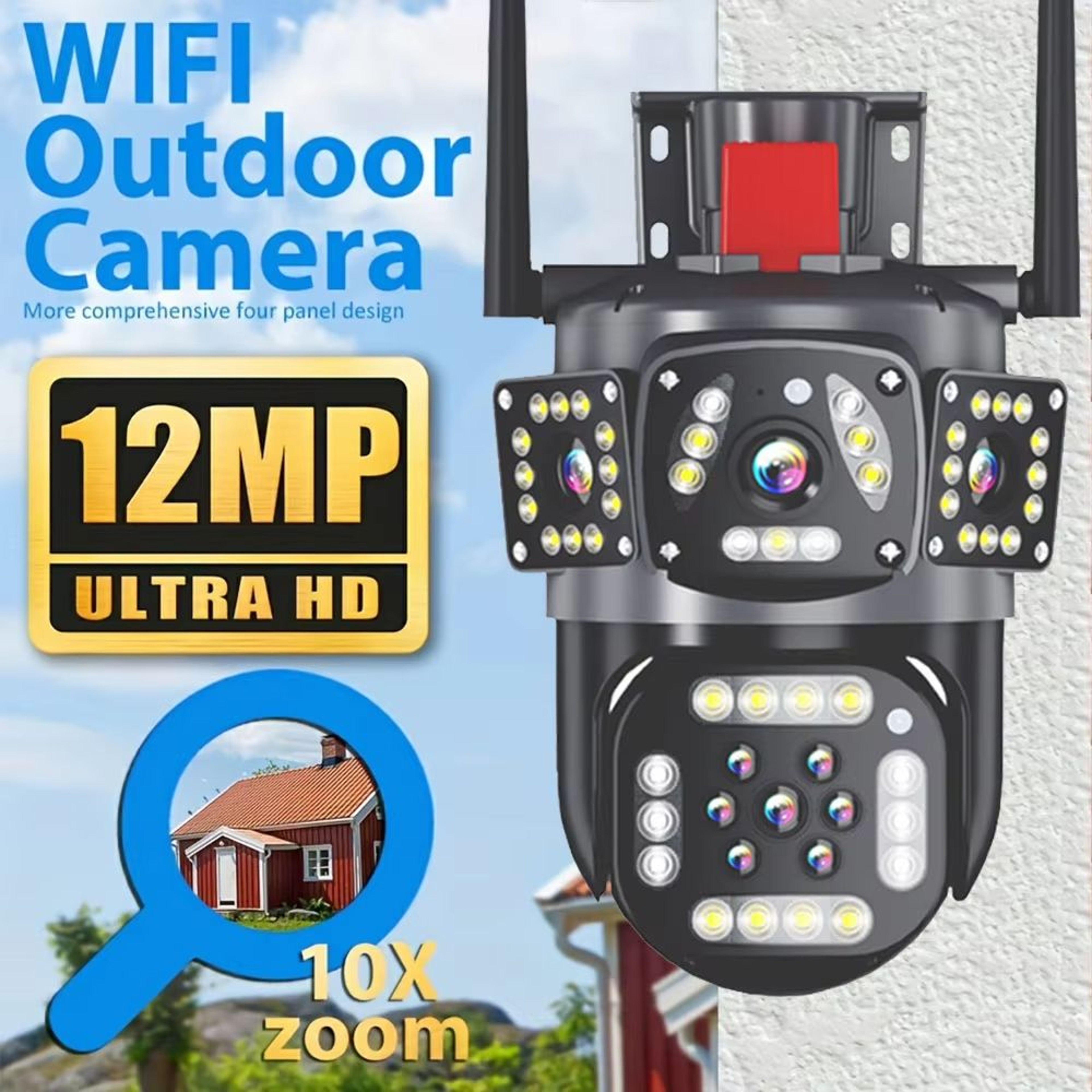 6K 12MP WiFi Surveillance Camera Outdoor Triple Lens Triple Screen PTZ Motion Detection IP Security 0
