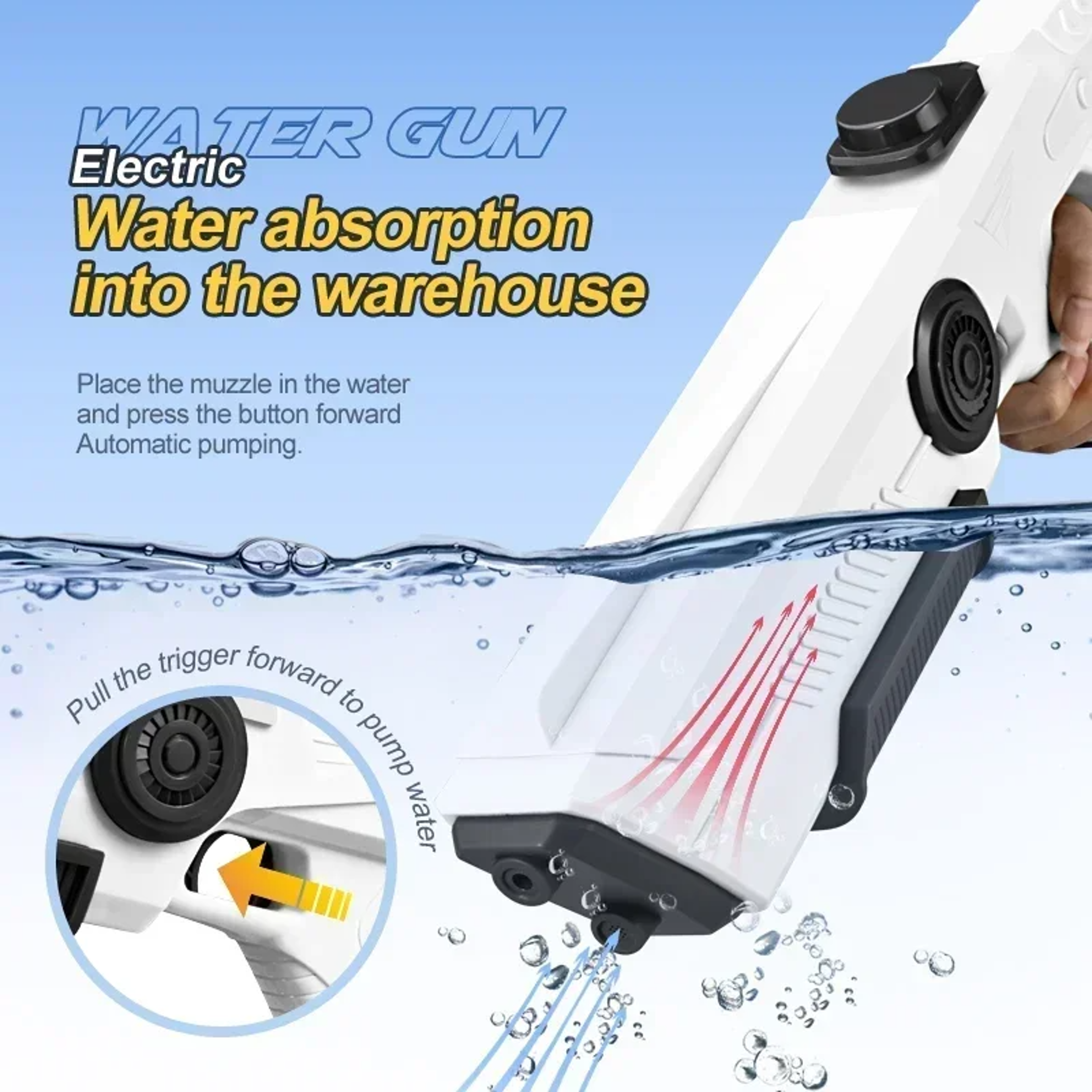 Electric Automatic Water Storage Gun Toy,Portable Children Summer Beach Outdoor Water Fight Spray Gun for Kids & Boys – view 2