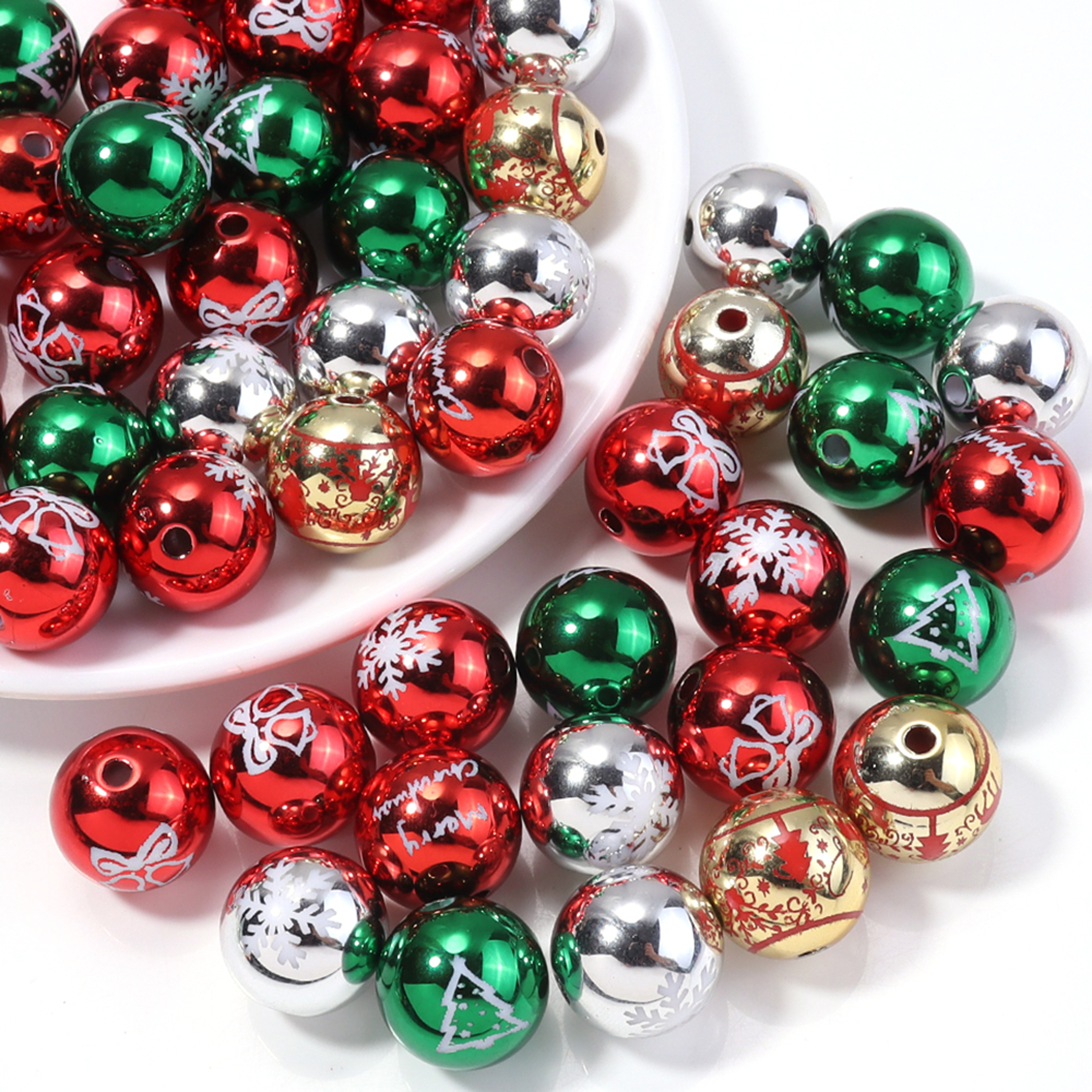 Color Printed Big Ball Bead, Christmas Acrylic Beads, for Christmas Tree Party Decoration, Ornament Making Accessories – view 6