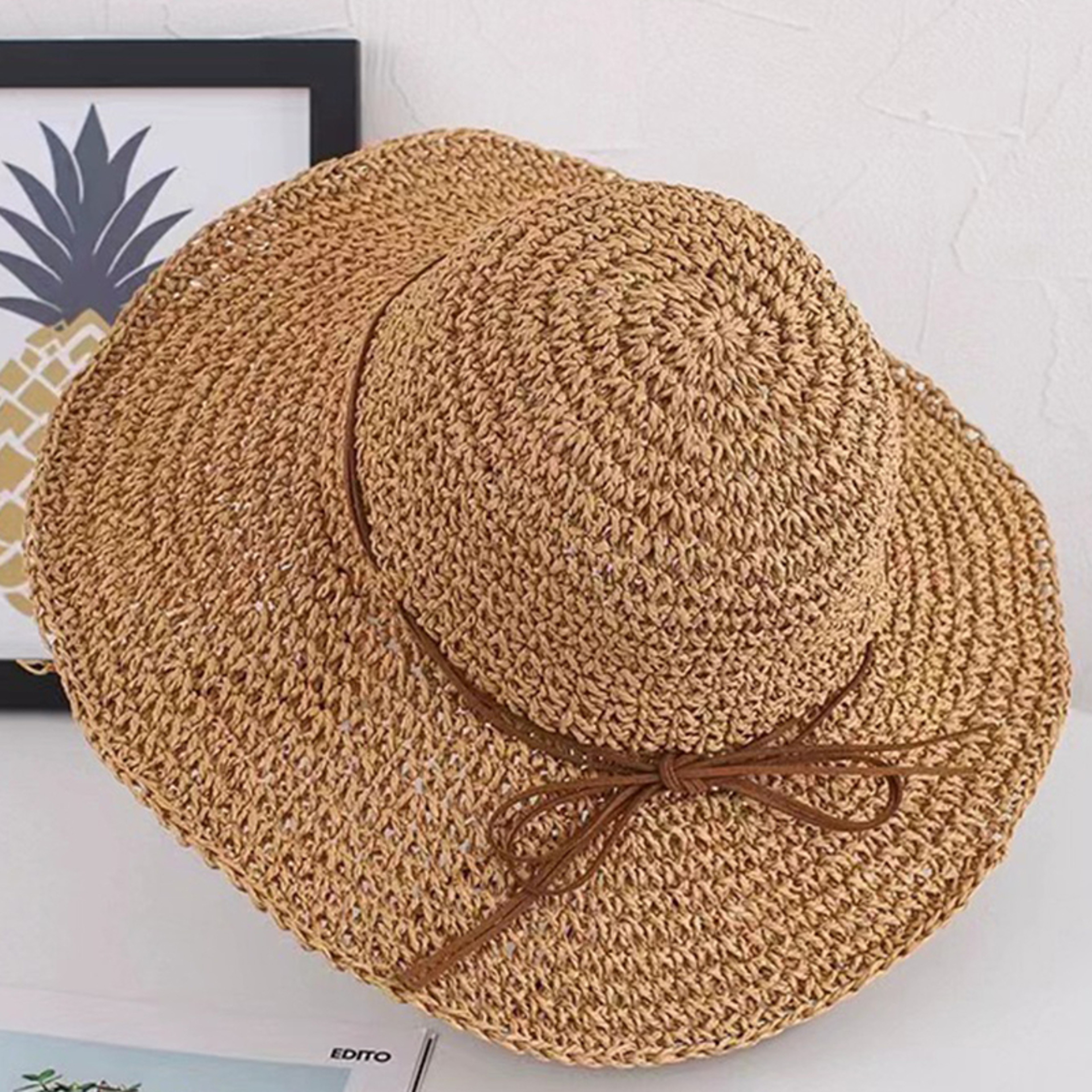 Korean Straw Sun Hat For Women Wide Brim Beach Visor Bucket Hat 3