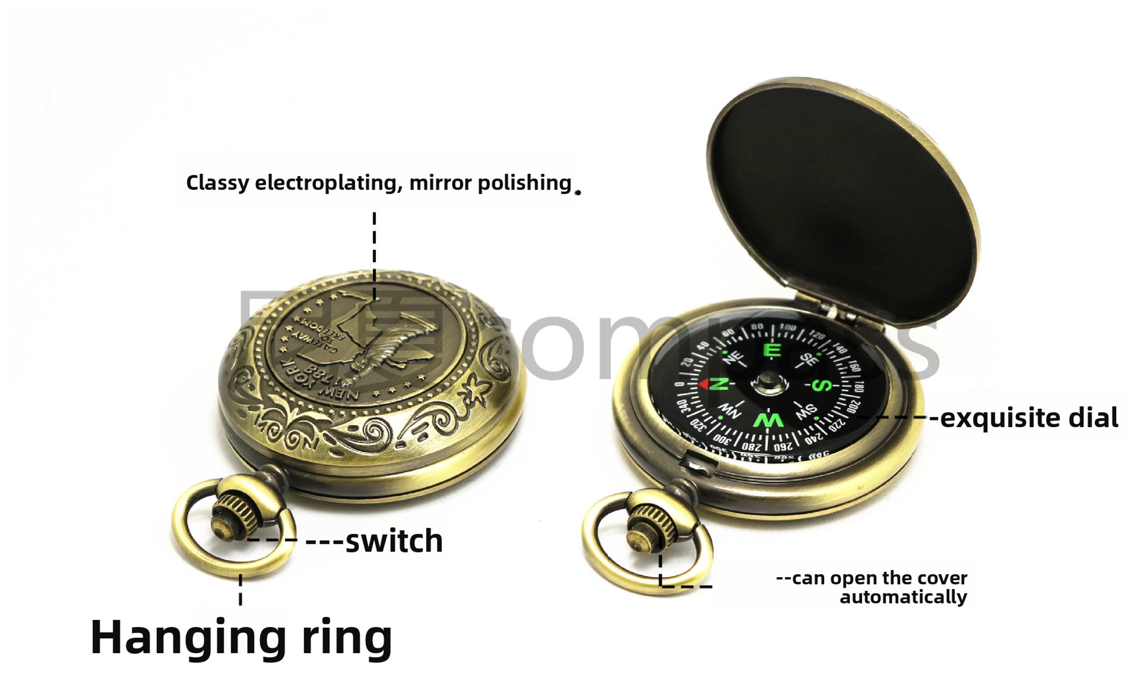 Vintage Pocket Watch Compass Antique Flip Compass For Hiking Travel Gift 3