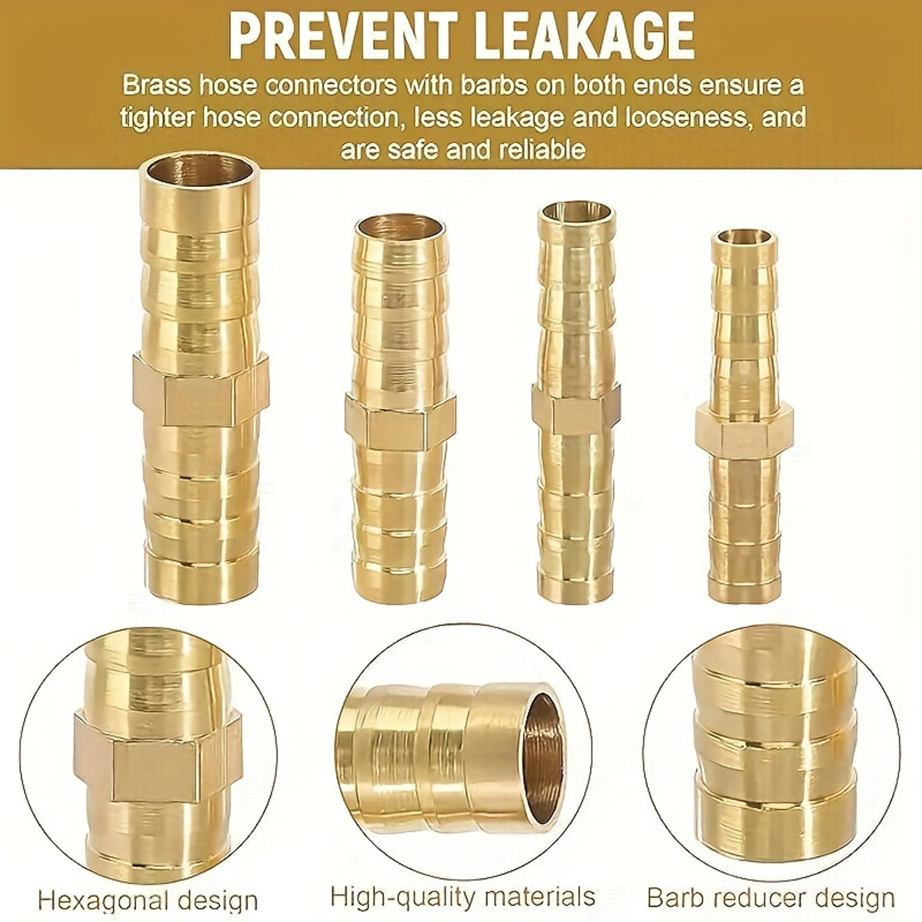 Brass Hose Connector Set Leak Proof Universal Barb Adapter for Air Water & Fuel – view 4