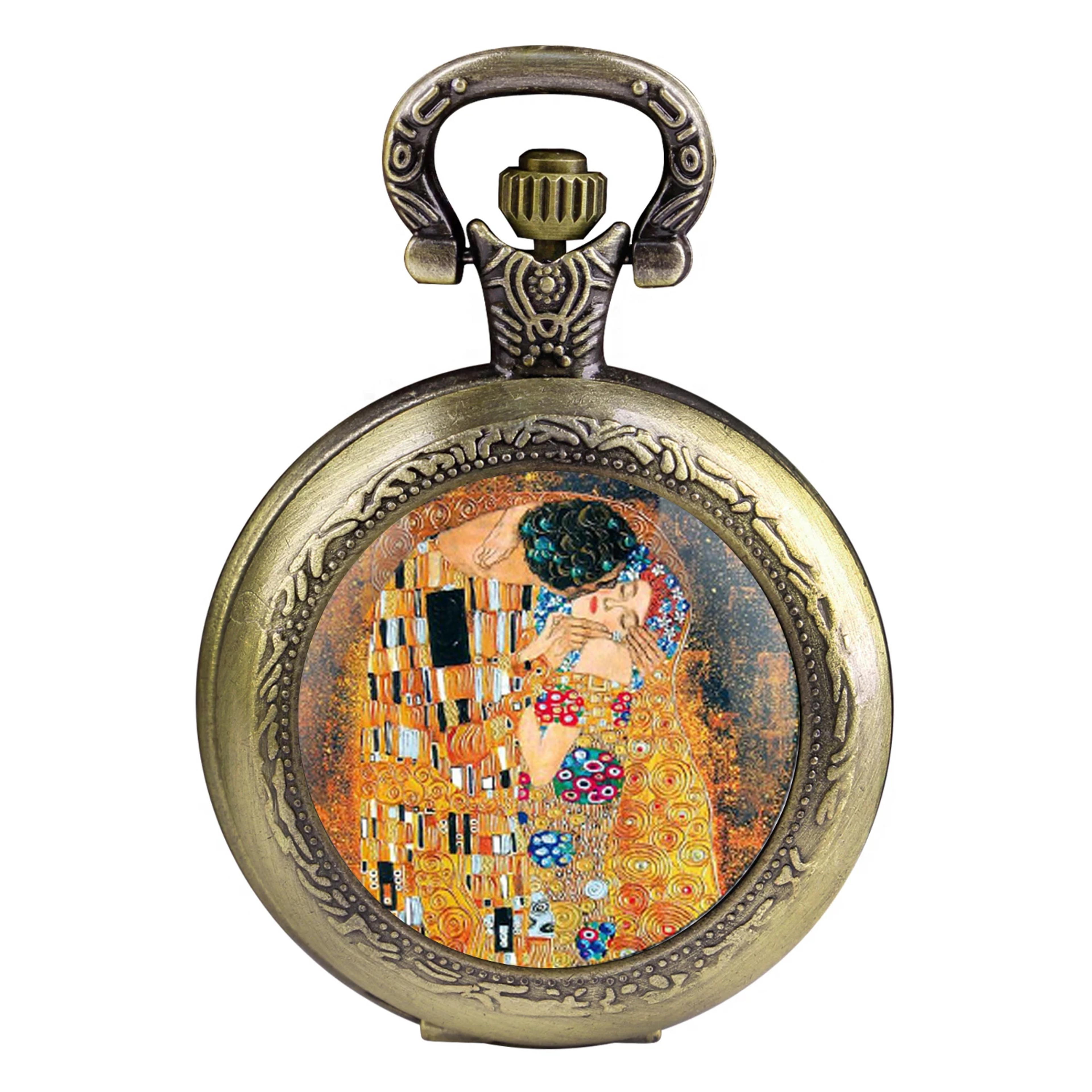 Klimt The Kiss Pocket Watch Necklace Vintage Quartz Pendant Jewelry Gift 2