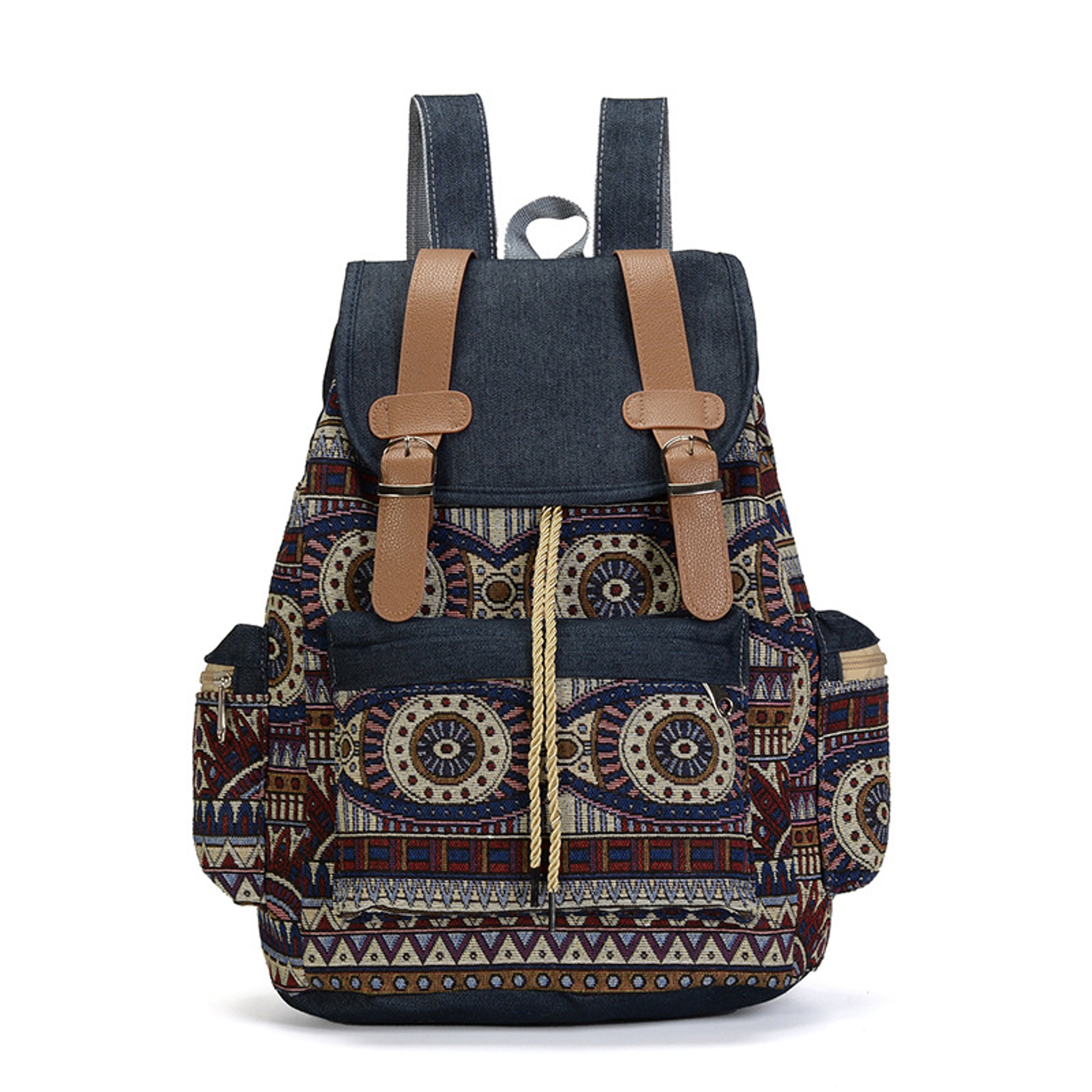 Canvas Printed Backpack for Women Teen Girls Boho Travel School Bag Denim Rucksack – view 8