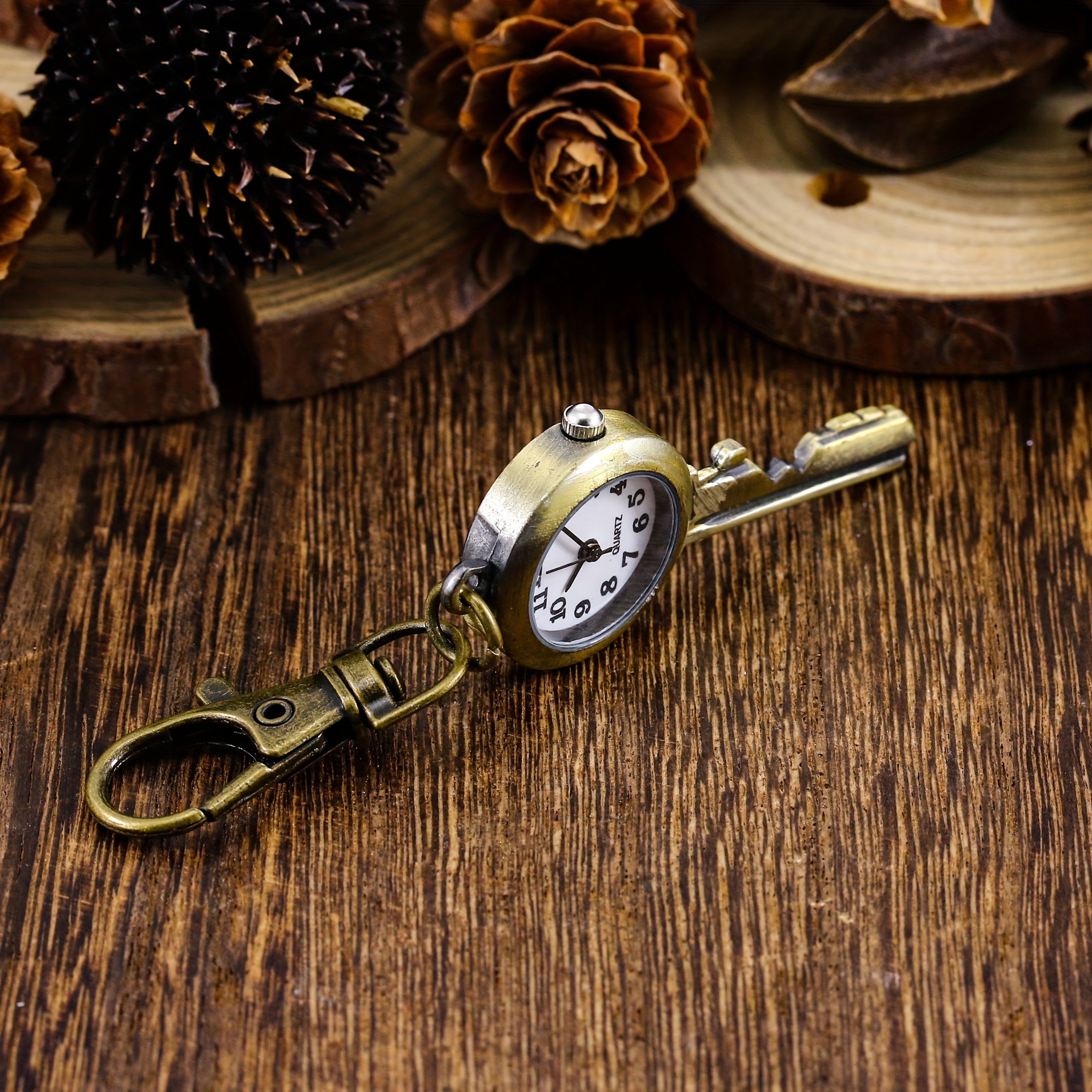 Vintage Antique Copper Pocket Watch Keychain Necklace Quartz Timepiece 1