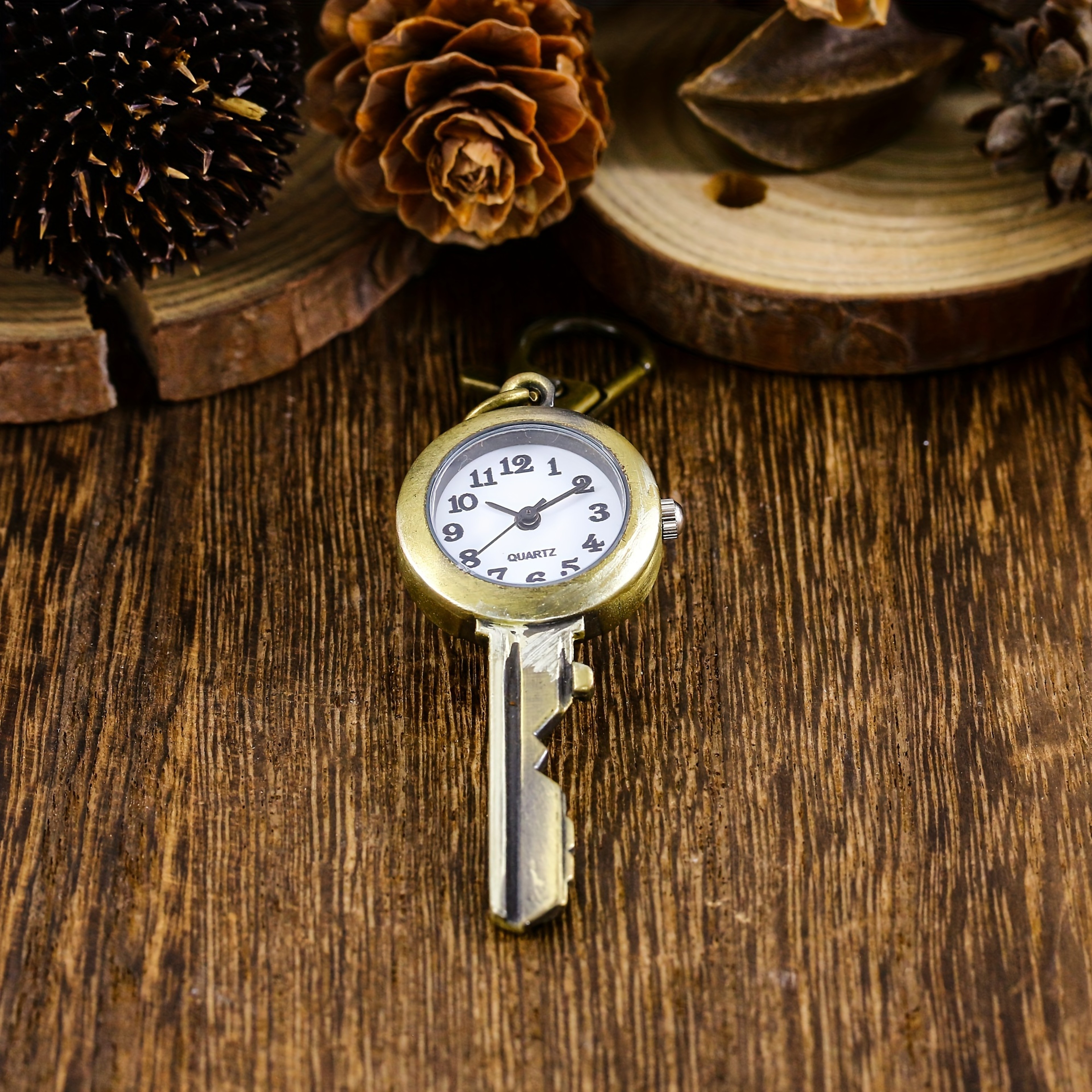 Vintage Antique Copper Pocket Watch Keychain Necklace Quartz Timepiece 3