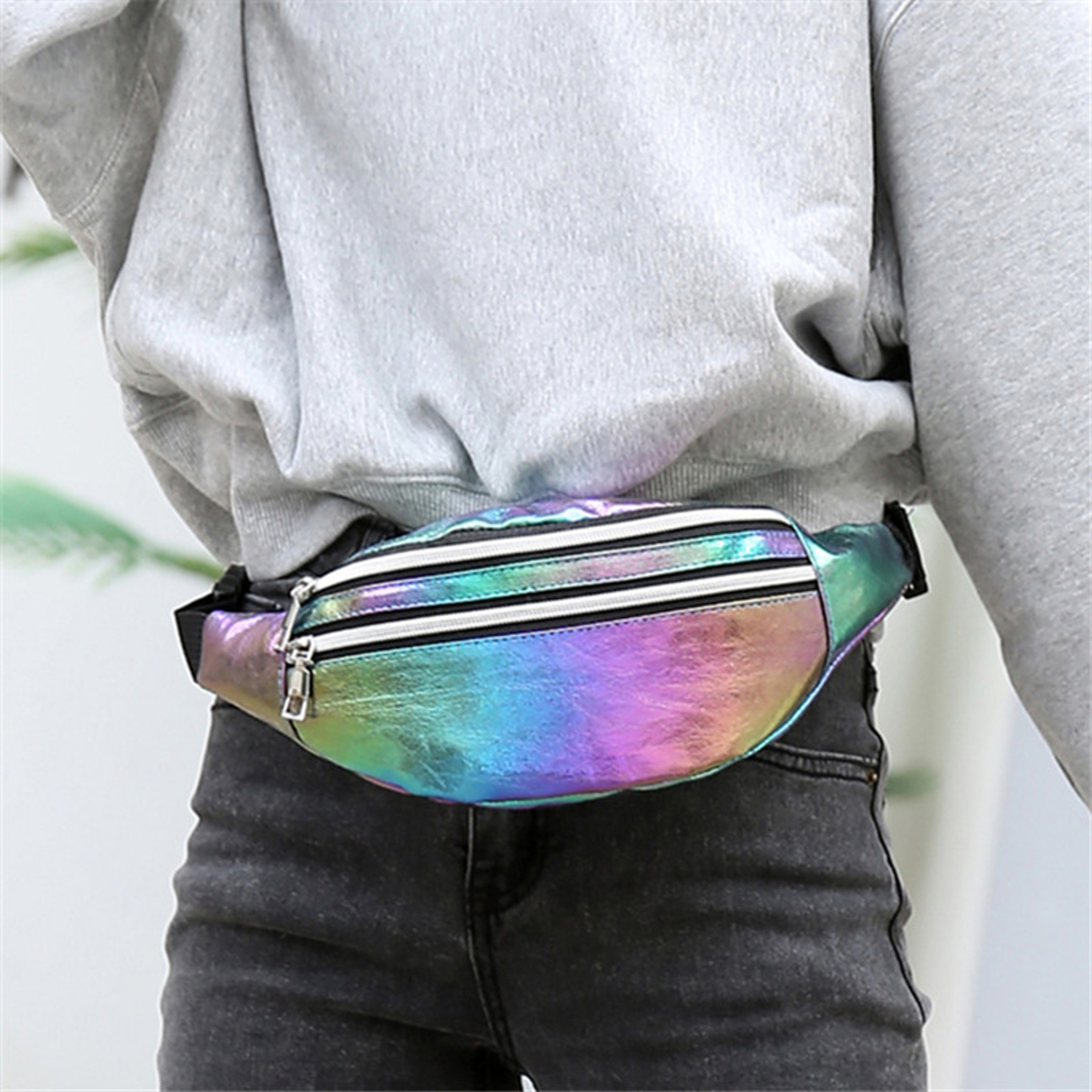 Holographic Waist Bag Reflective Fanny Pack Festival Travel Belt Bag For Women  Girls 3