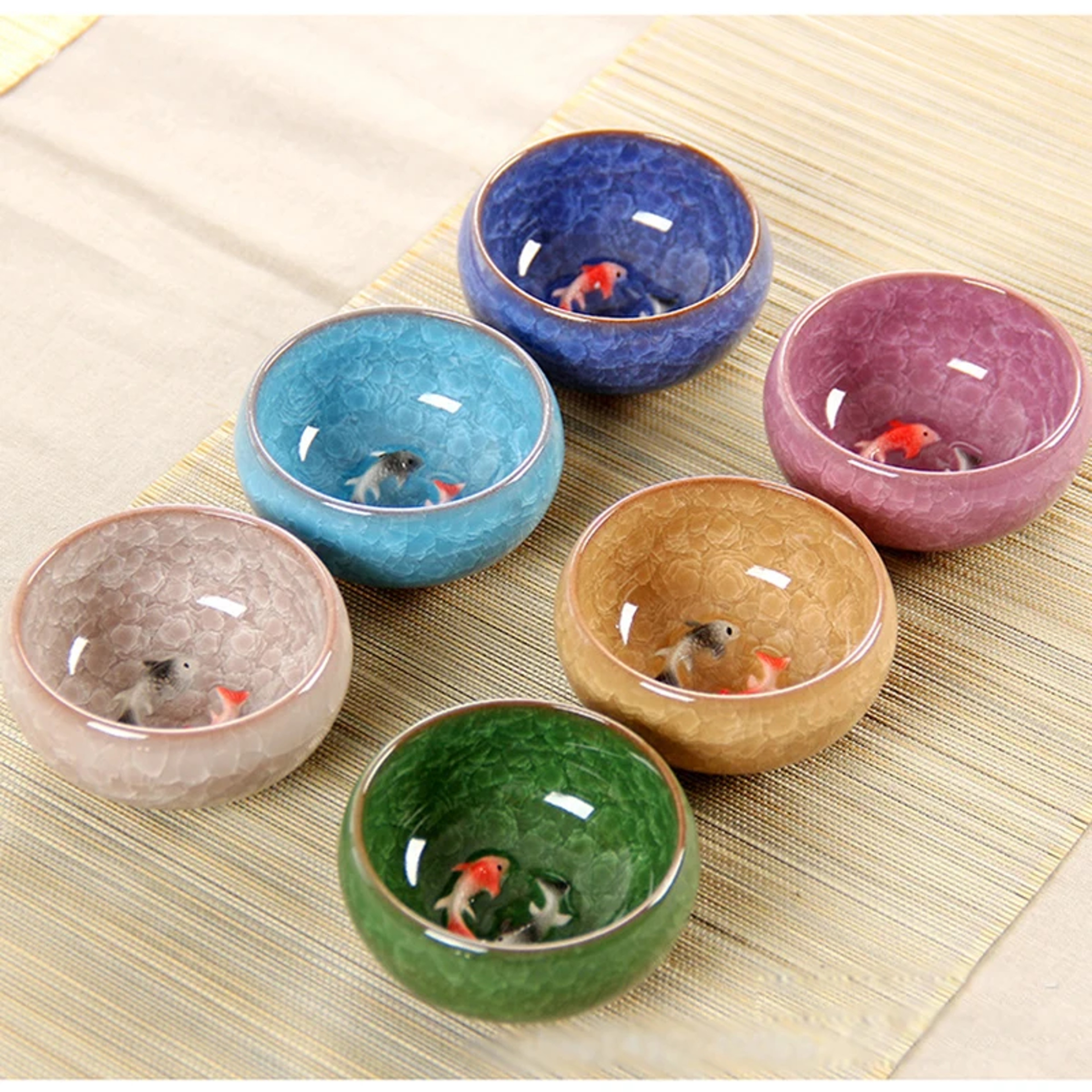 Crackle Glaze Chinese Porcelain Teacup Set Double Fish Kung Fu Travel Tea Cups 0