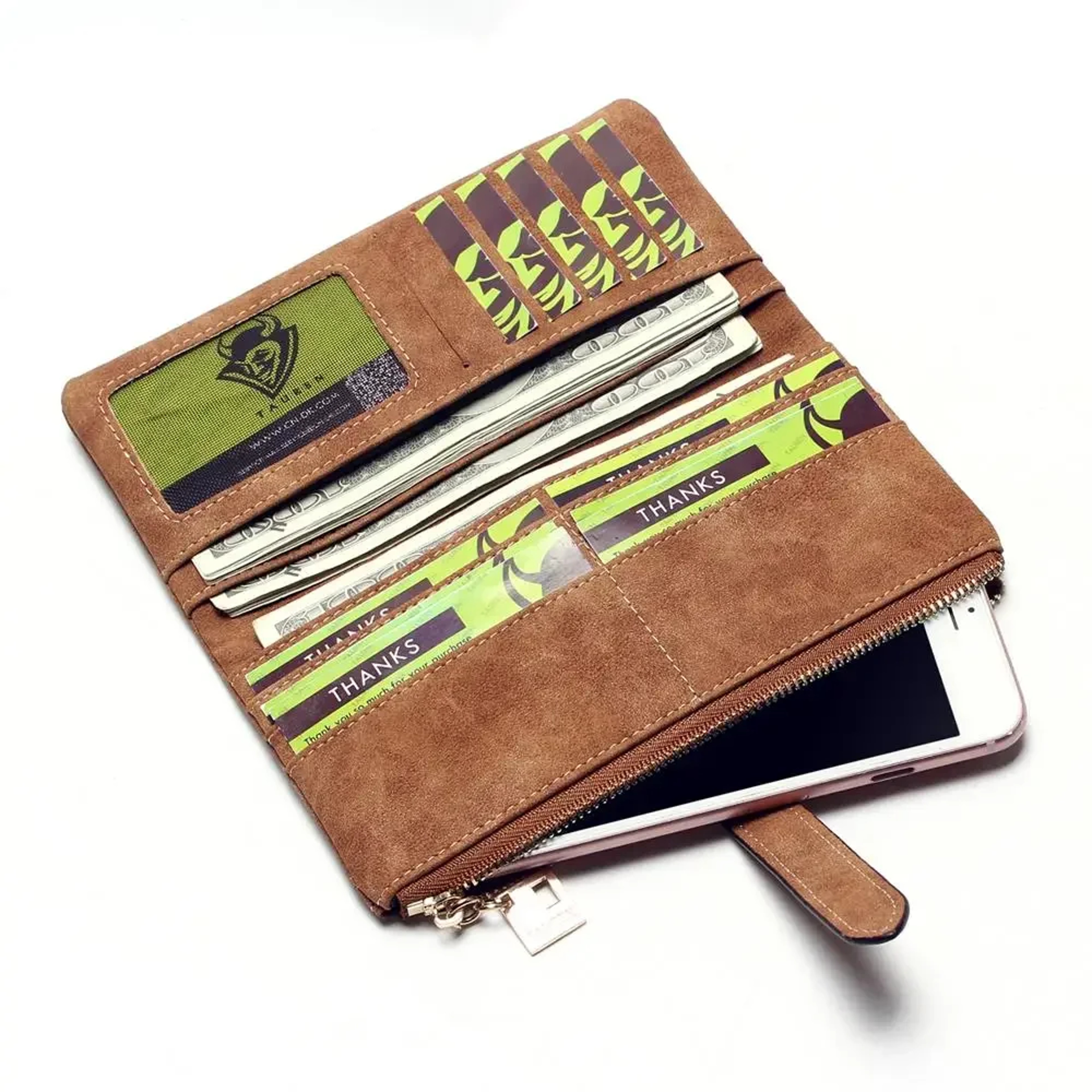 Elegant Nubuck Leather Women Wallet Long Zipper Clutch With Card Holder 3