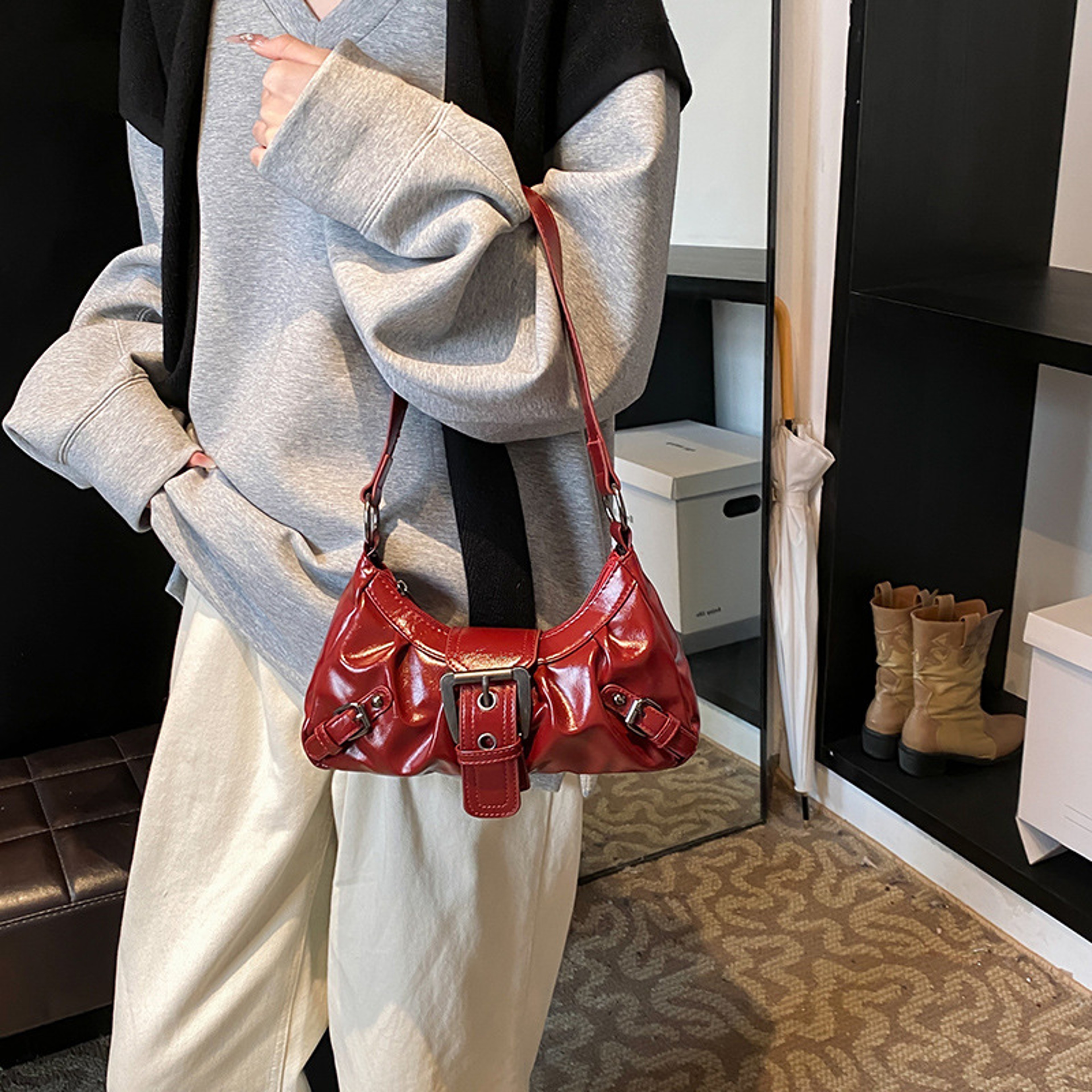 Vintage Leather Shoulder Bag Retro Armpit Purse For Women 2