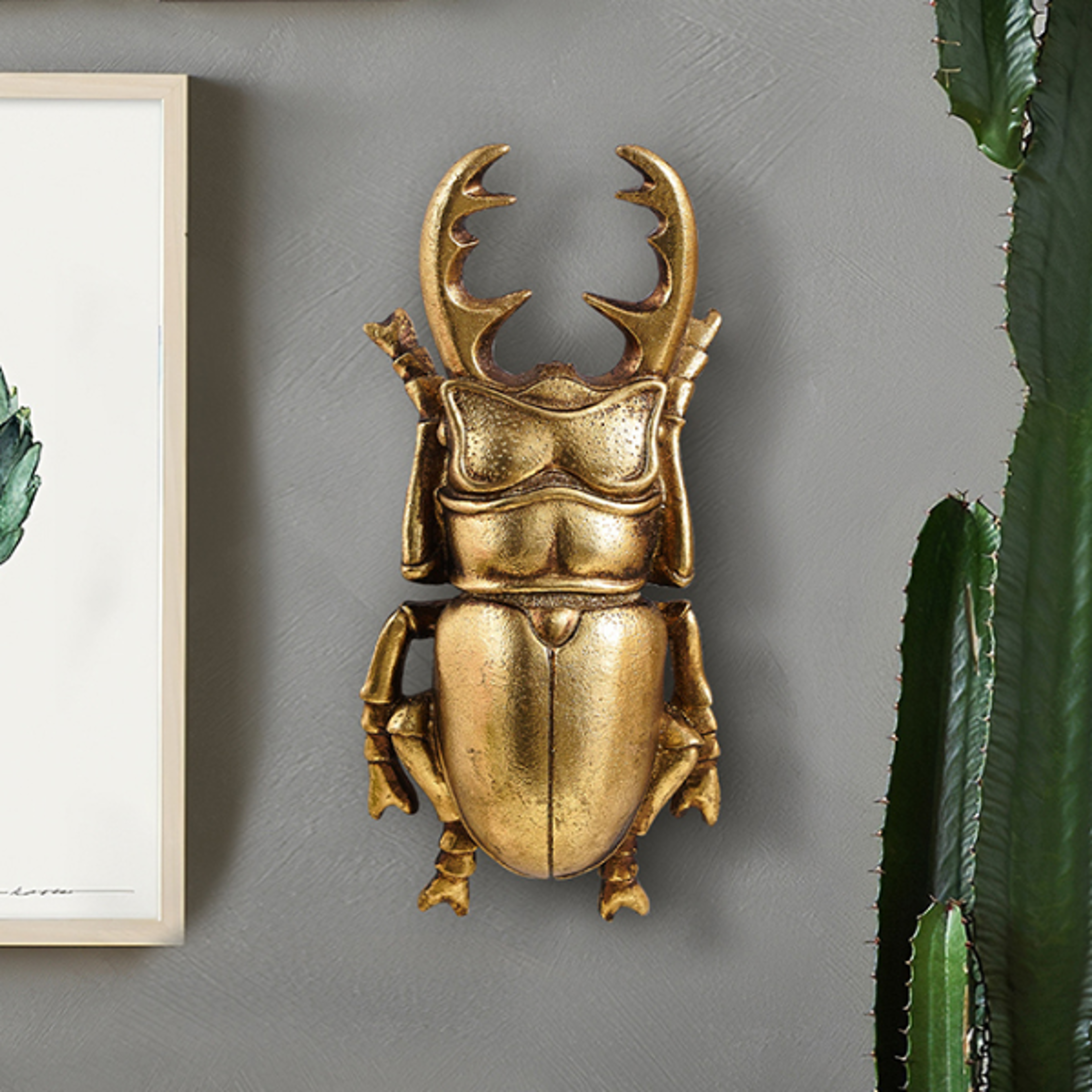 Golden Resin Beetle Wall Decor Sculpture for Living Room Artistic Insect Display