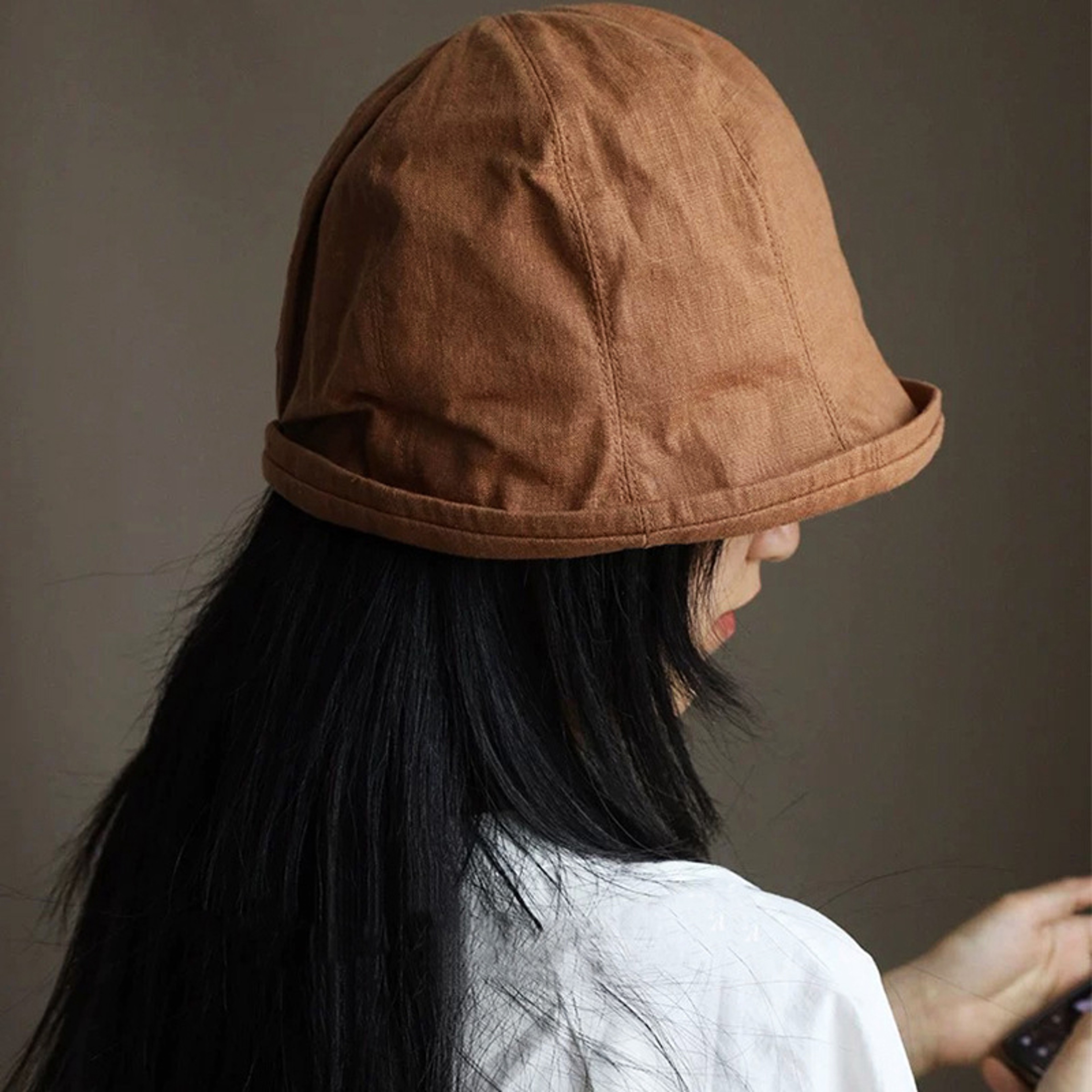 Foldable Linen Sun Hat For Women Wide Brim Bucket Hat For Beach Travel 1