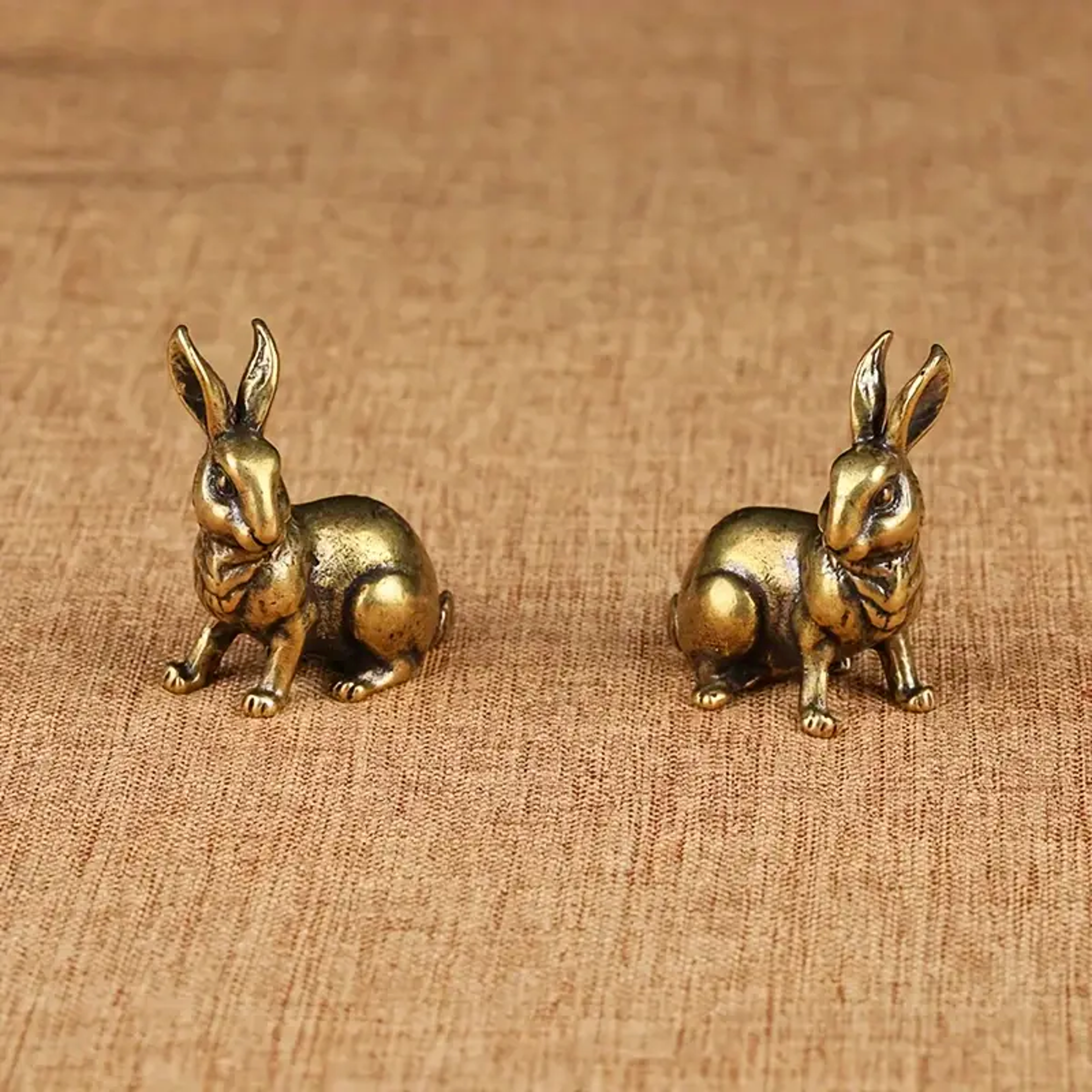 Vintage Brass Rabbit Tea Pet Feng Shui Zodiac Ornament Lucky Charm Decor 1