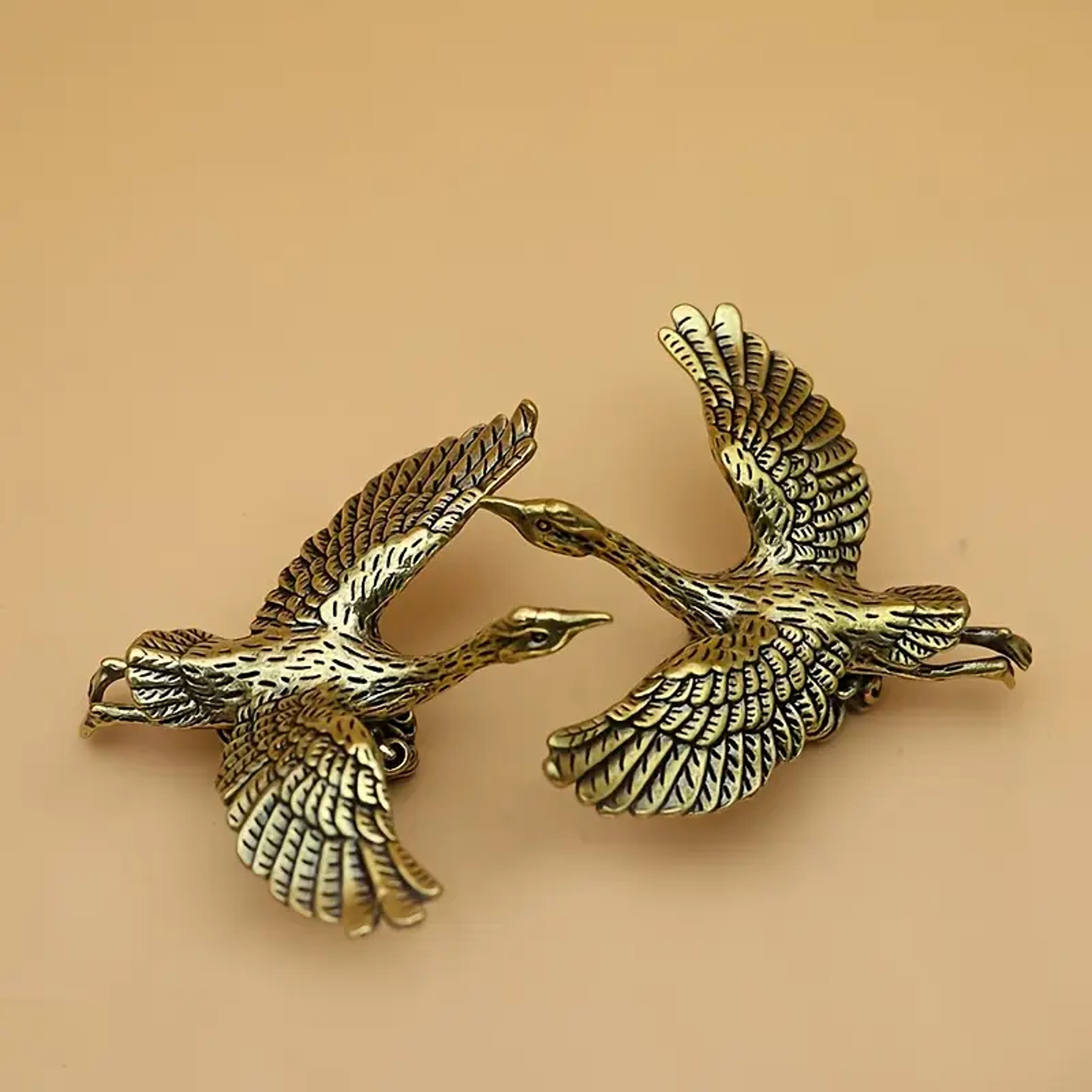 Vintage Brass Crane Figurine Desk Decor Elegant Feng Shui Tea Pet Ornament 0