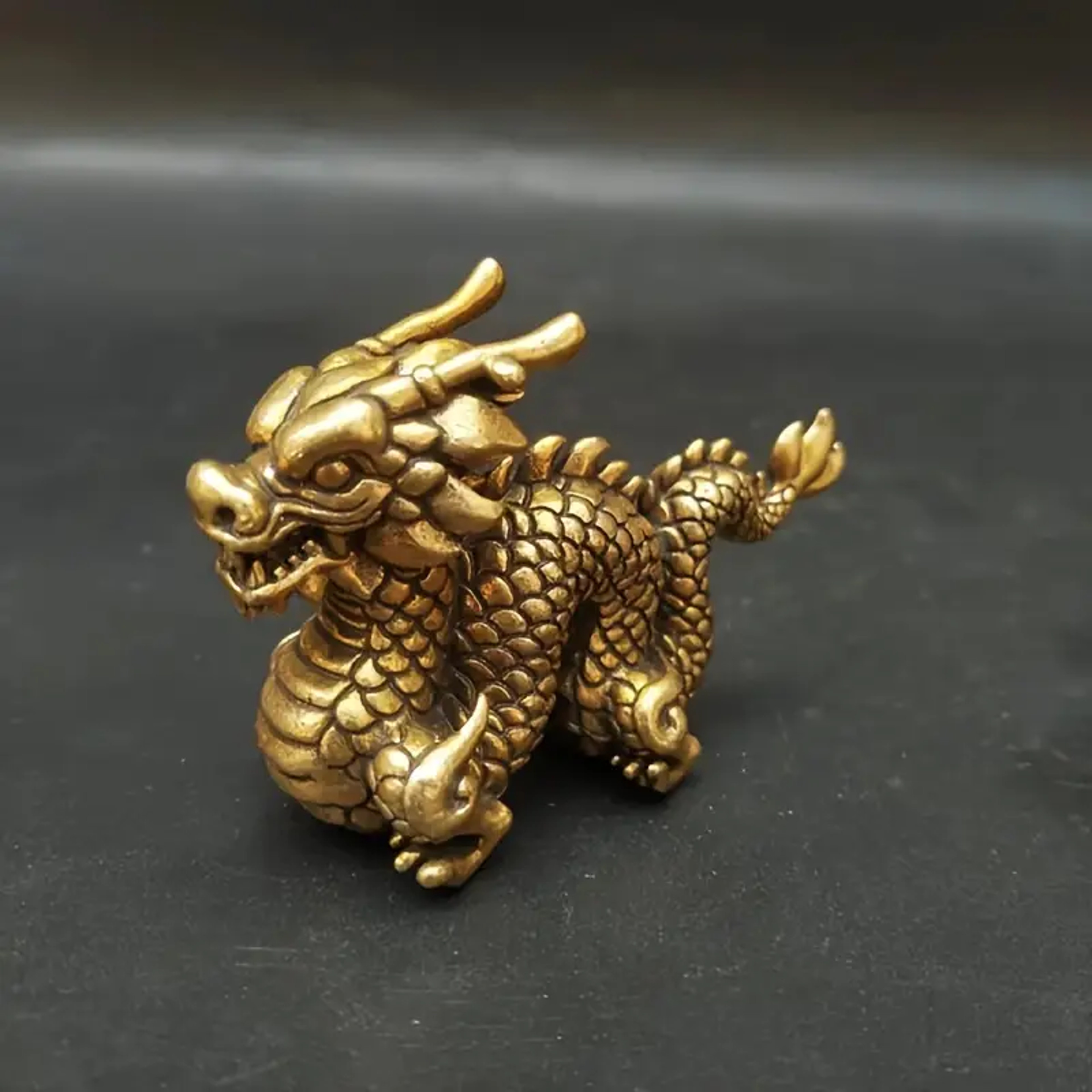 Vintage Brass Dragon Statue For Feng Shui Luck And Power Decor 5