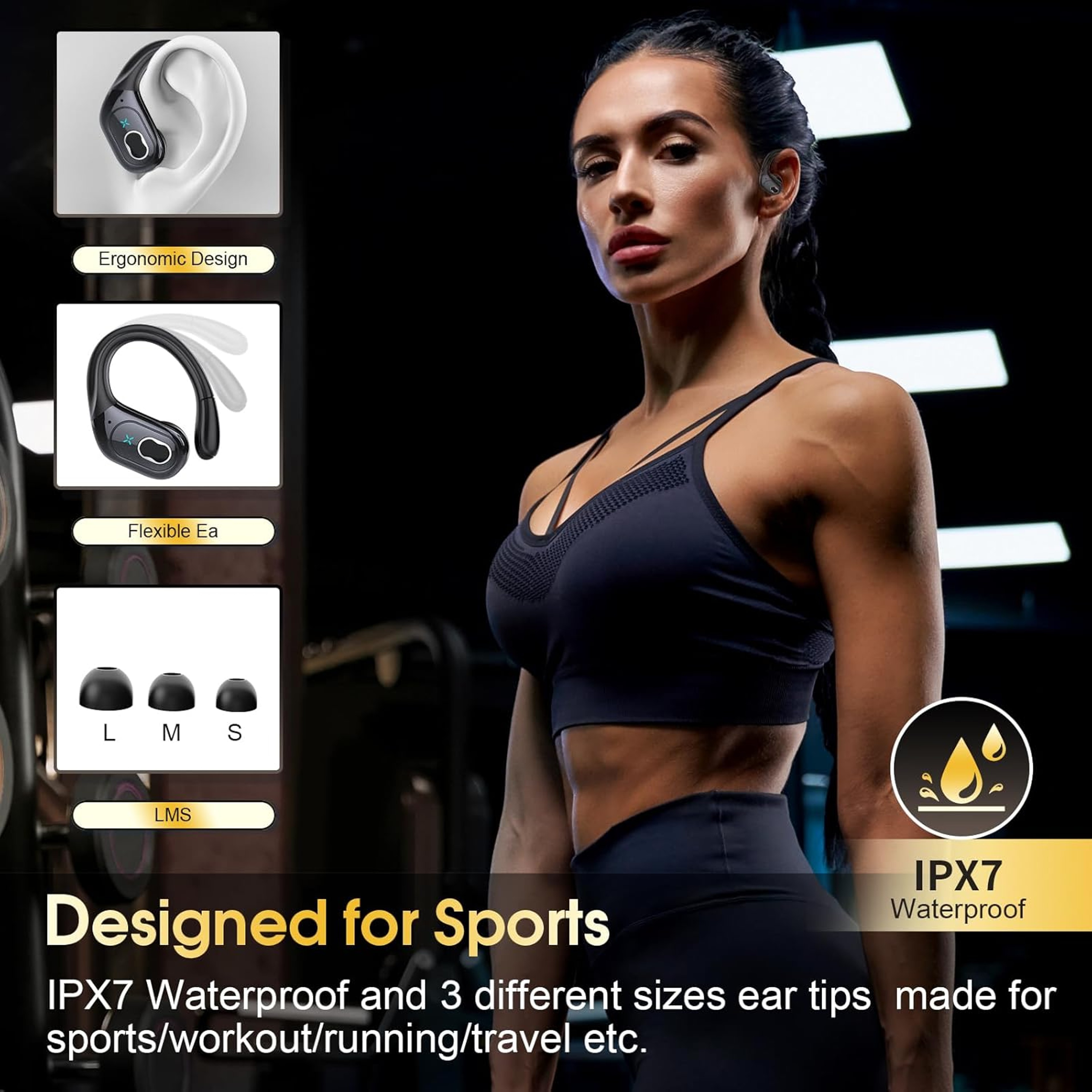 Wireless Sports Earbuds Bluetooth Noise Cancelling Waterproof Headphones with Deep Bass – view 2