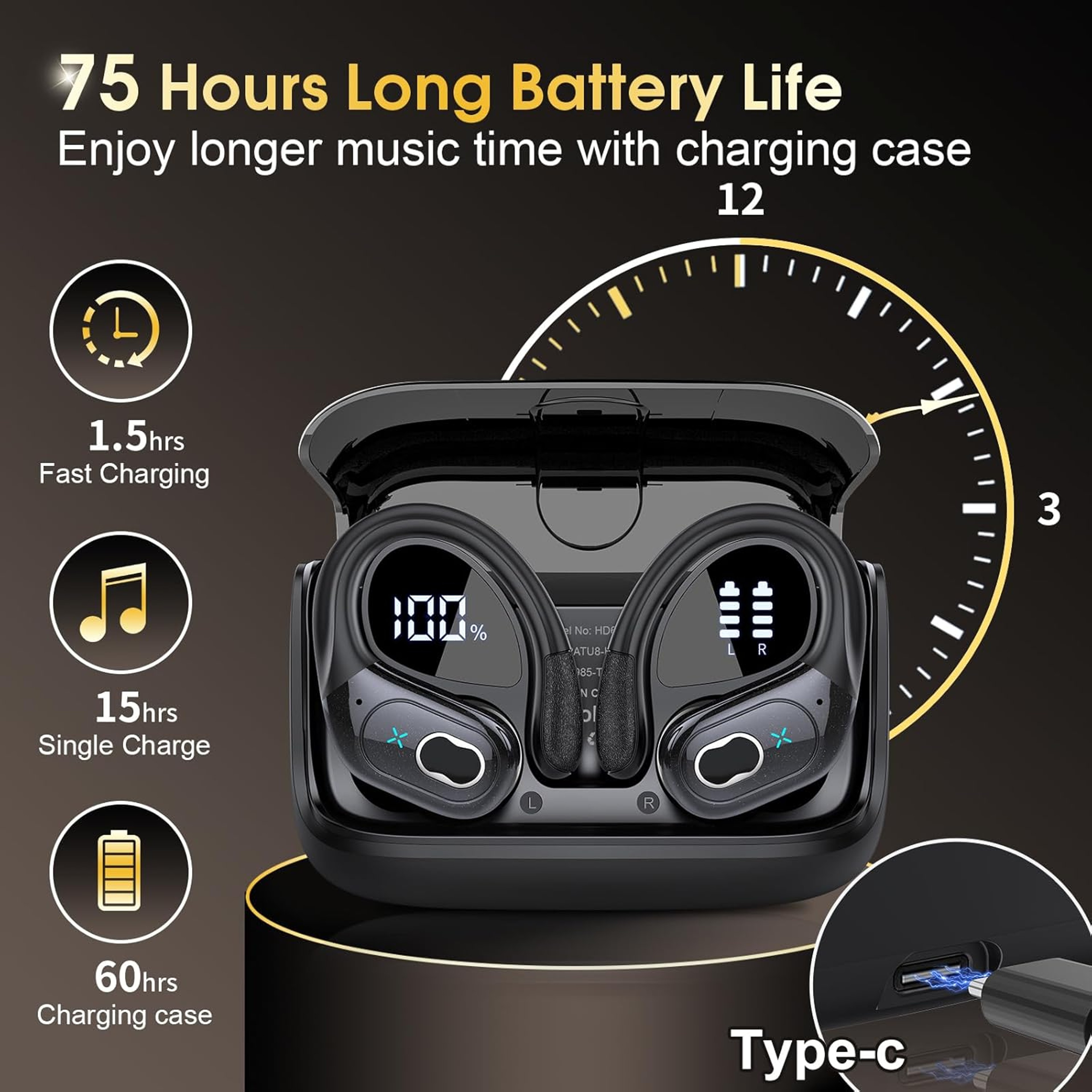 Wireless Sports Earbuds Bluetooth Noise Cancelling Waterproof Headphones with Deep Bass – view 6