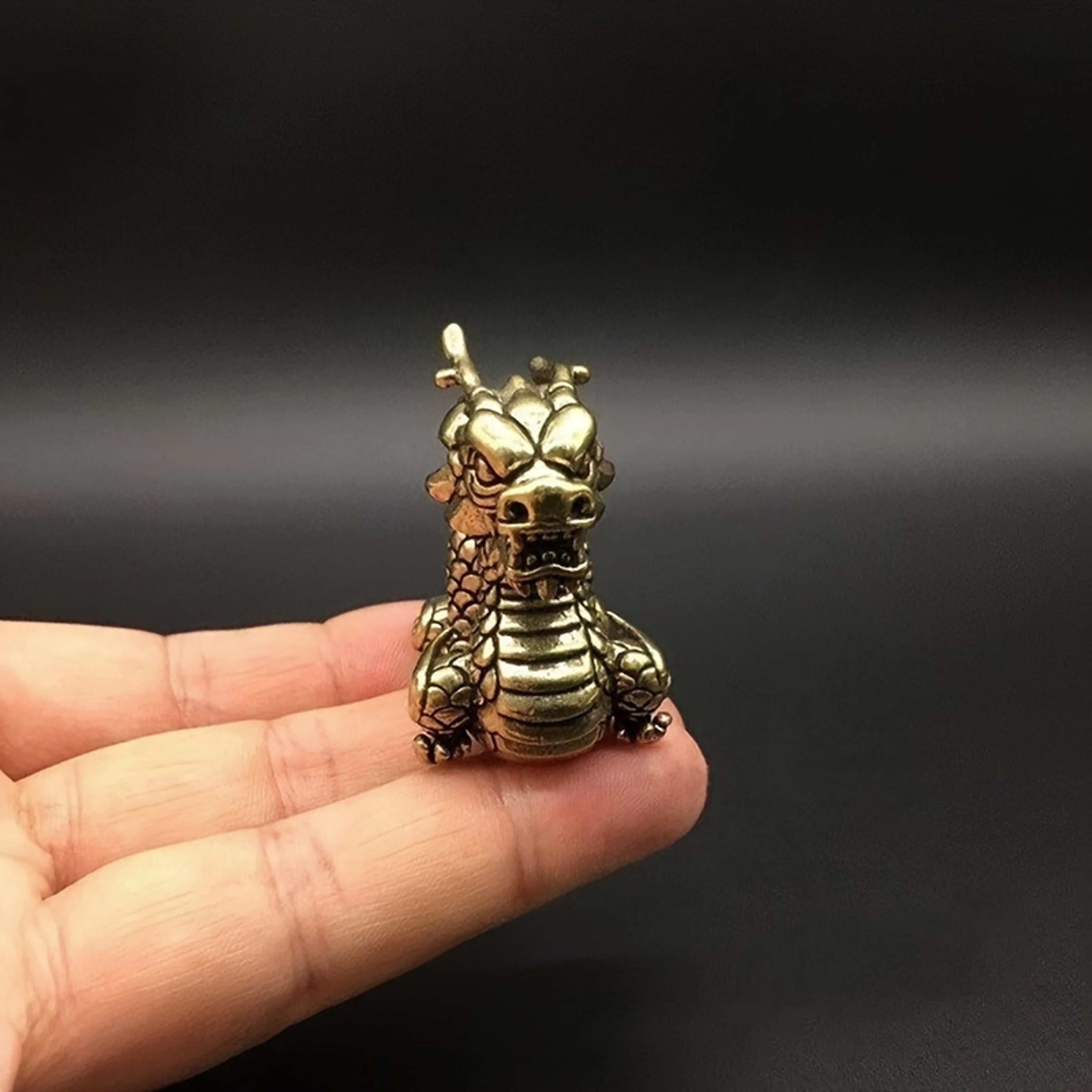 Vintage Brass Dragon Statue Chinese Feng Shui Dragon Decor Sculpture – view 4