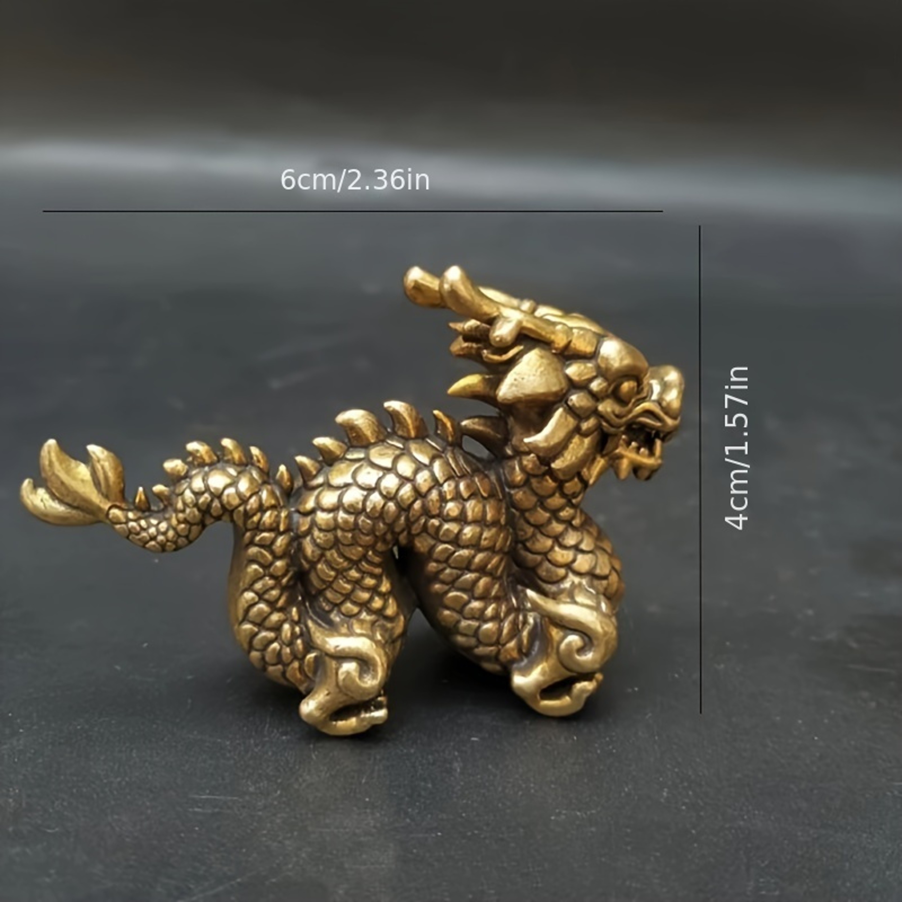 Vintage Brass Dragon Statue Chinese Feng Shui Dragon Decor Sculpture – view 5