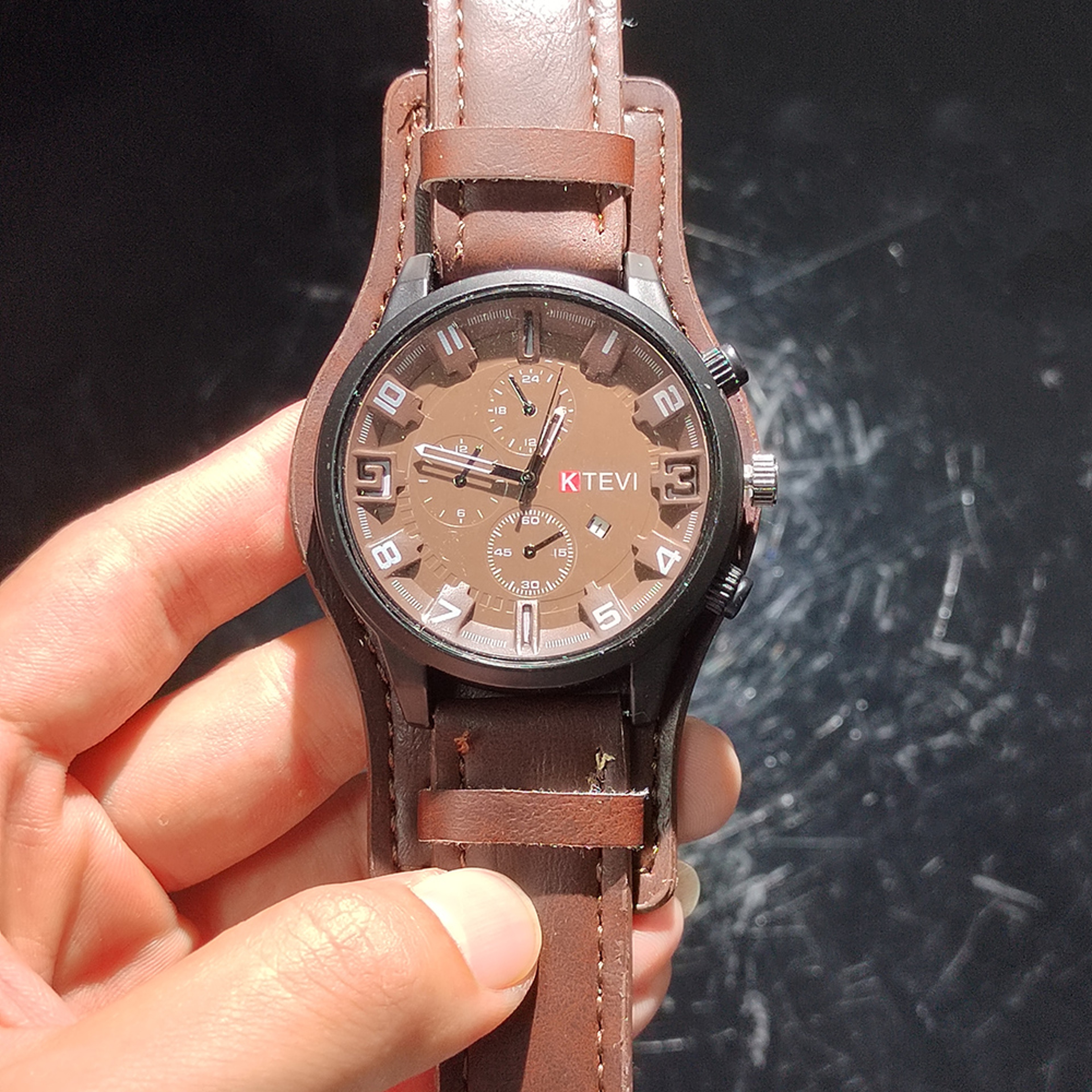 Retro Military Leather Watch For Men Big Dial Quartz Business Wristwatch With Calendar 5