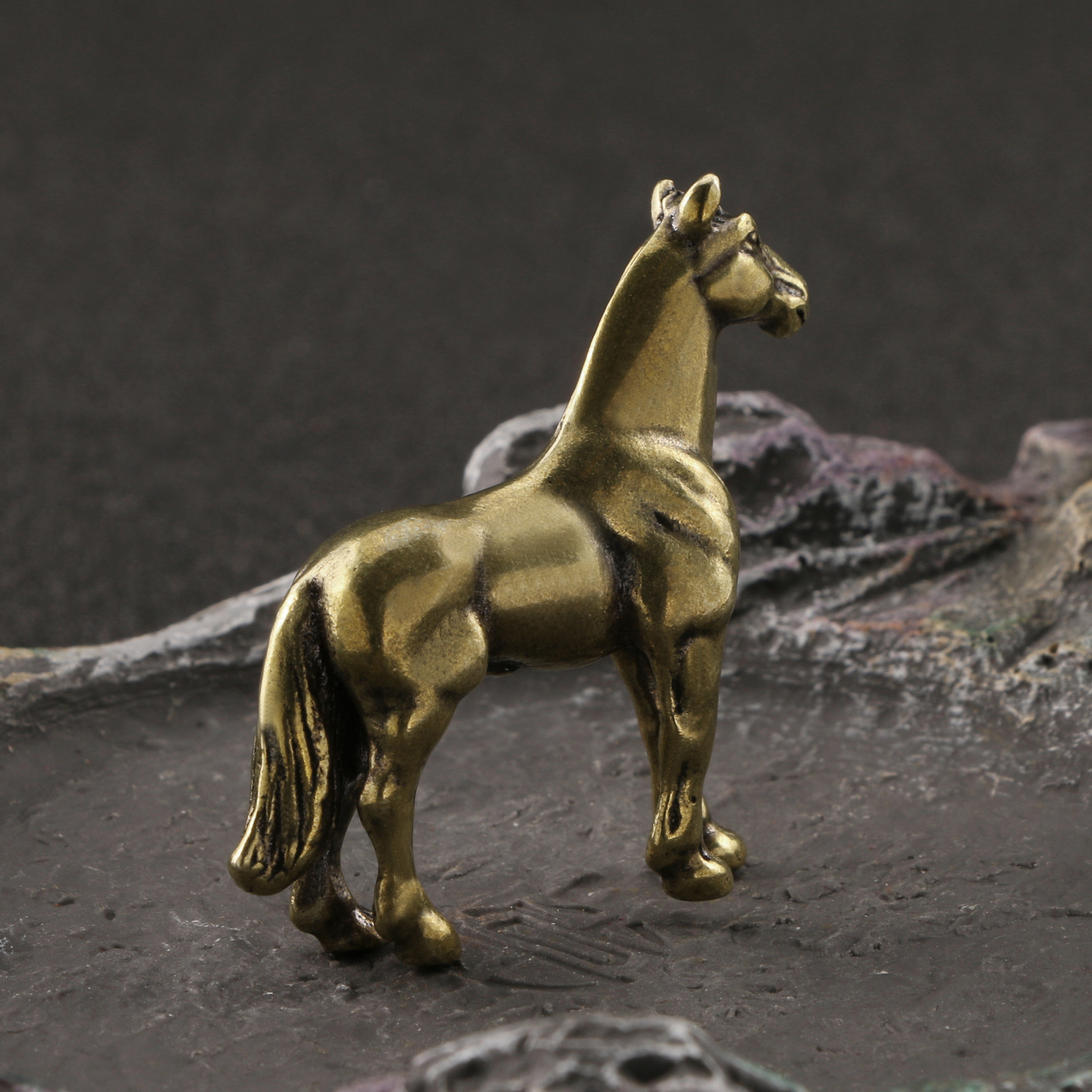 Antique Brass Zodiac Horse Figurine Feng Shui Desk Decor Lucky Chinese Horse Statue Gift 2