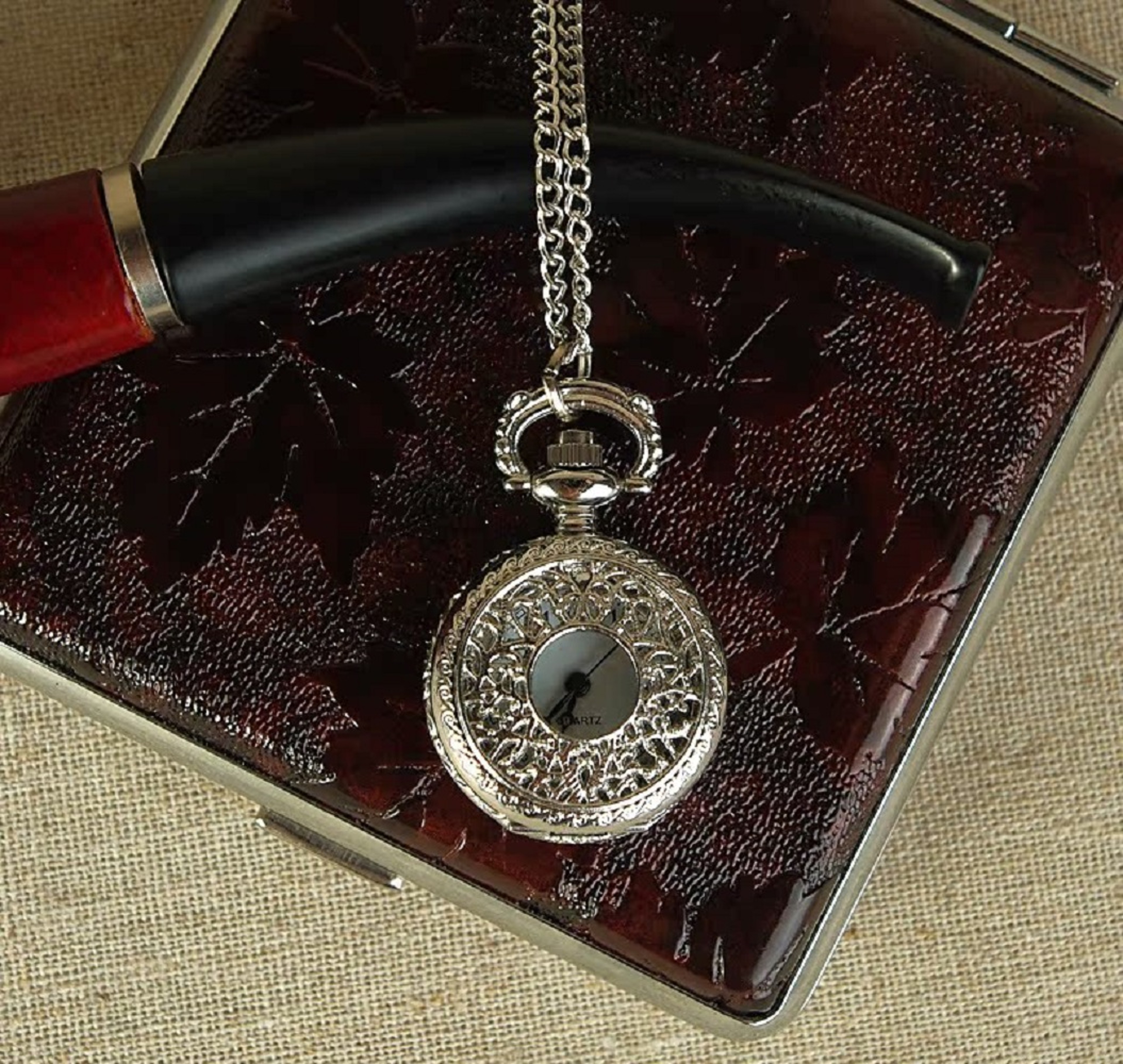 Vintage Floral Pocket Watch Necklace for Women Quartz Pendant Timepiece – view 2
